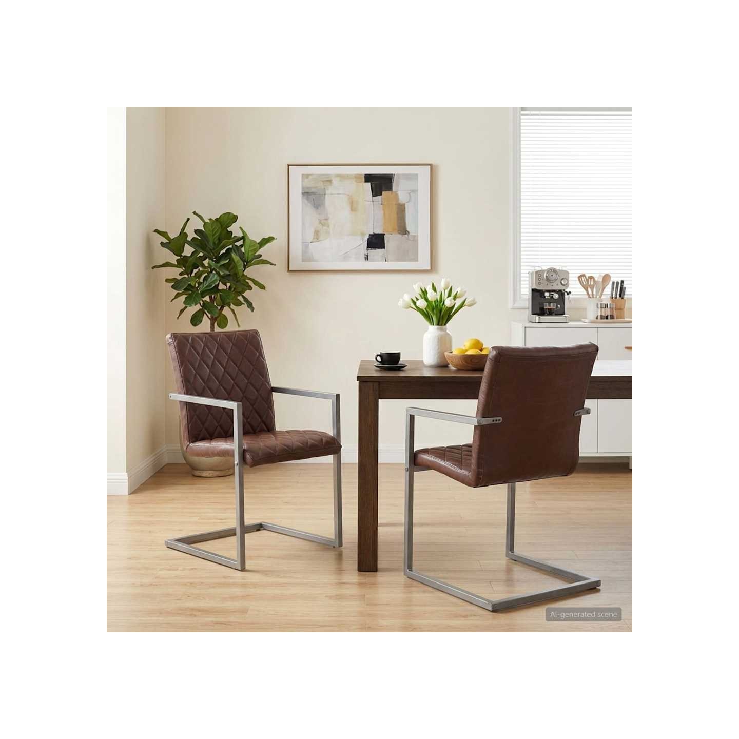 Chaises à manger cantilever lot de 2 marron cuir véritable