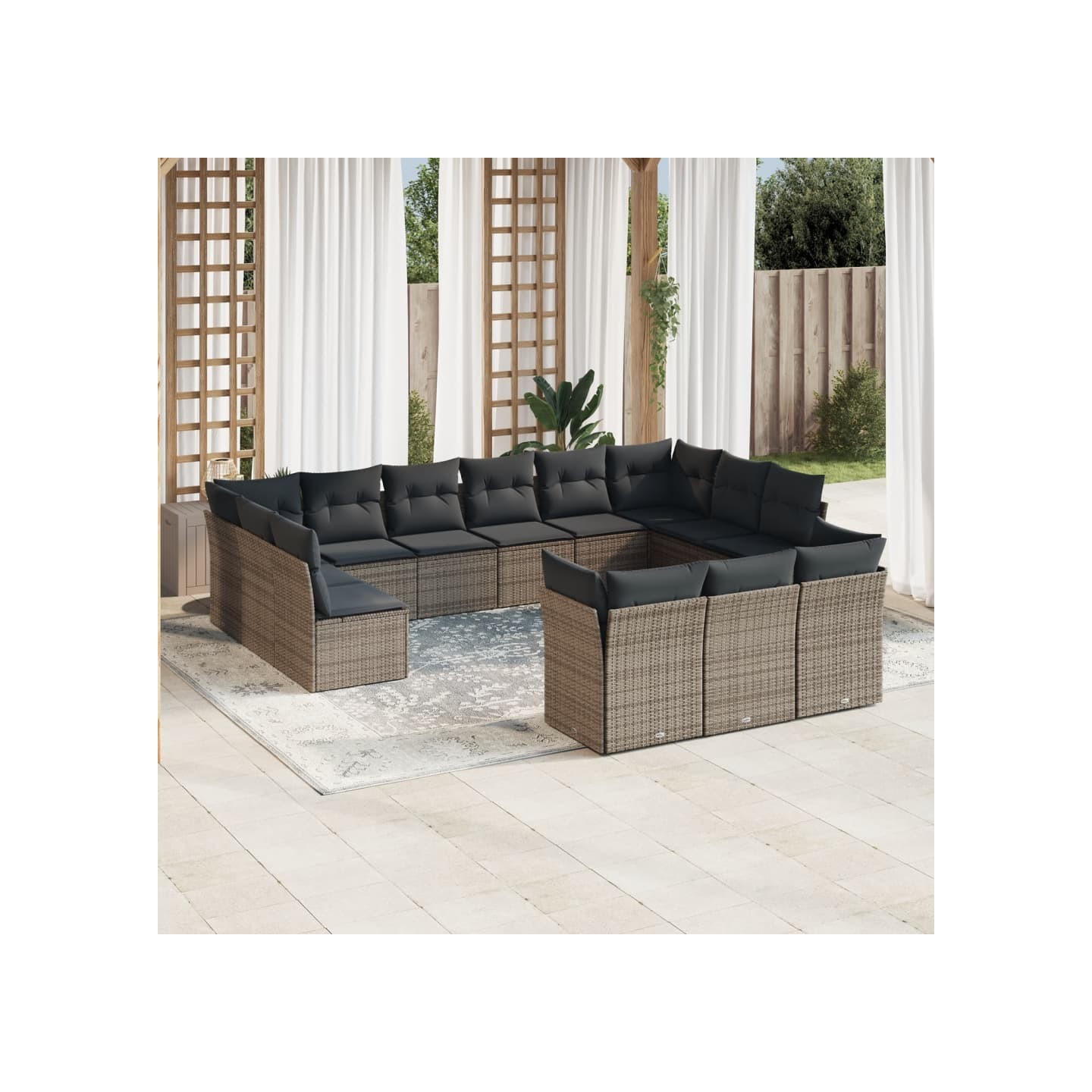 Salon de jardin avec coussins 13 pcs gris résine tressée