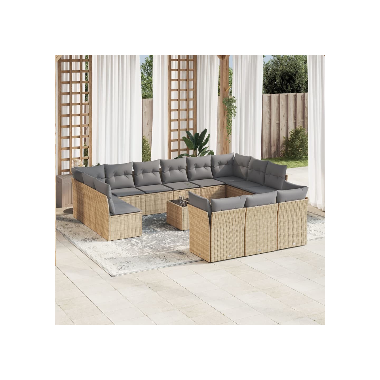 Salon de jardin avec coussins 14 pcs beige résine tressée