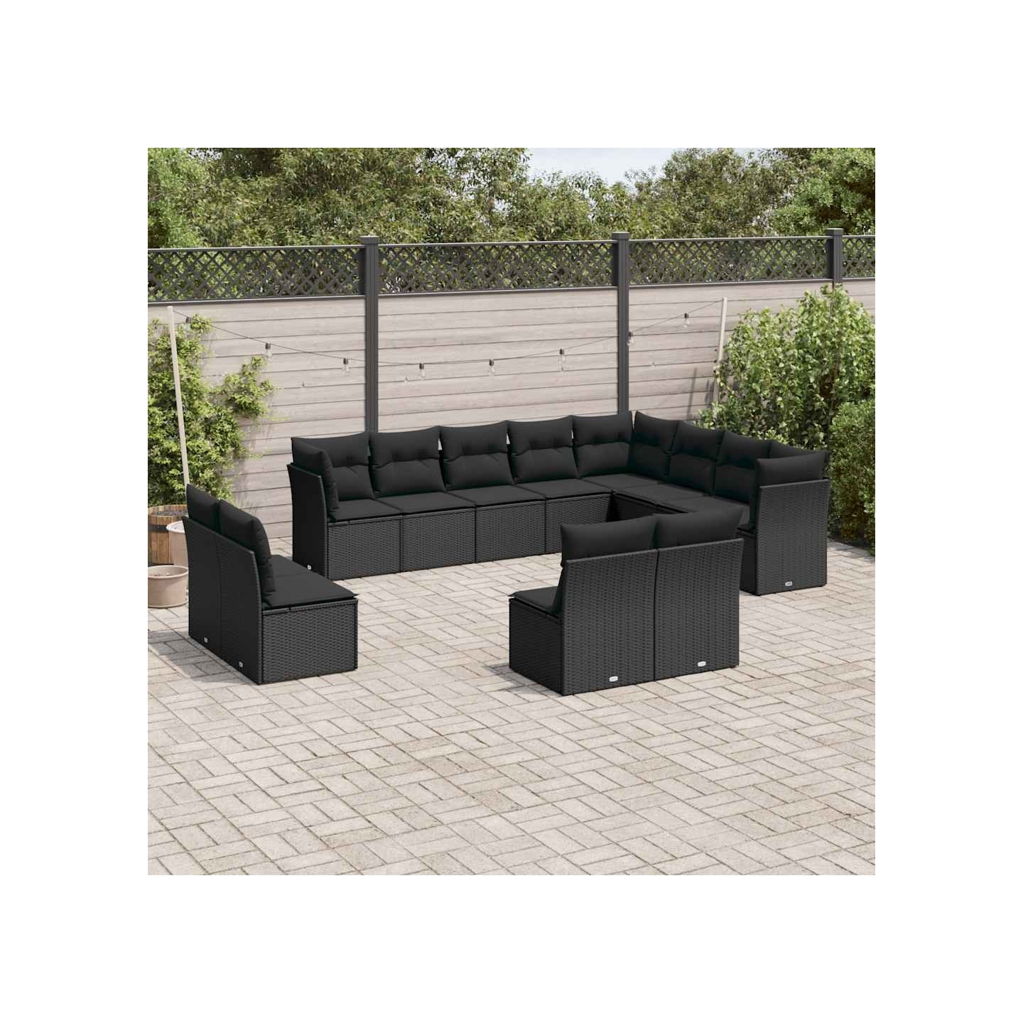Salon de jardin 12 pcs avec coussins noir résine tressée
