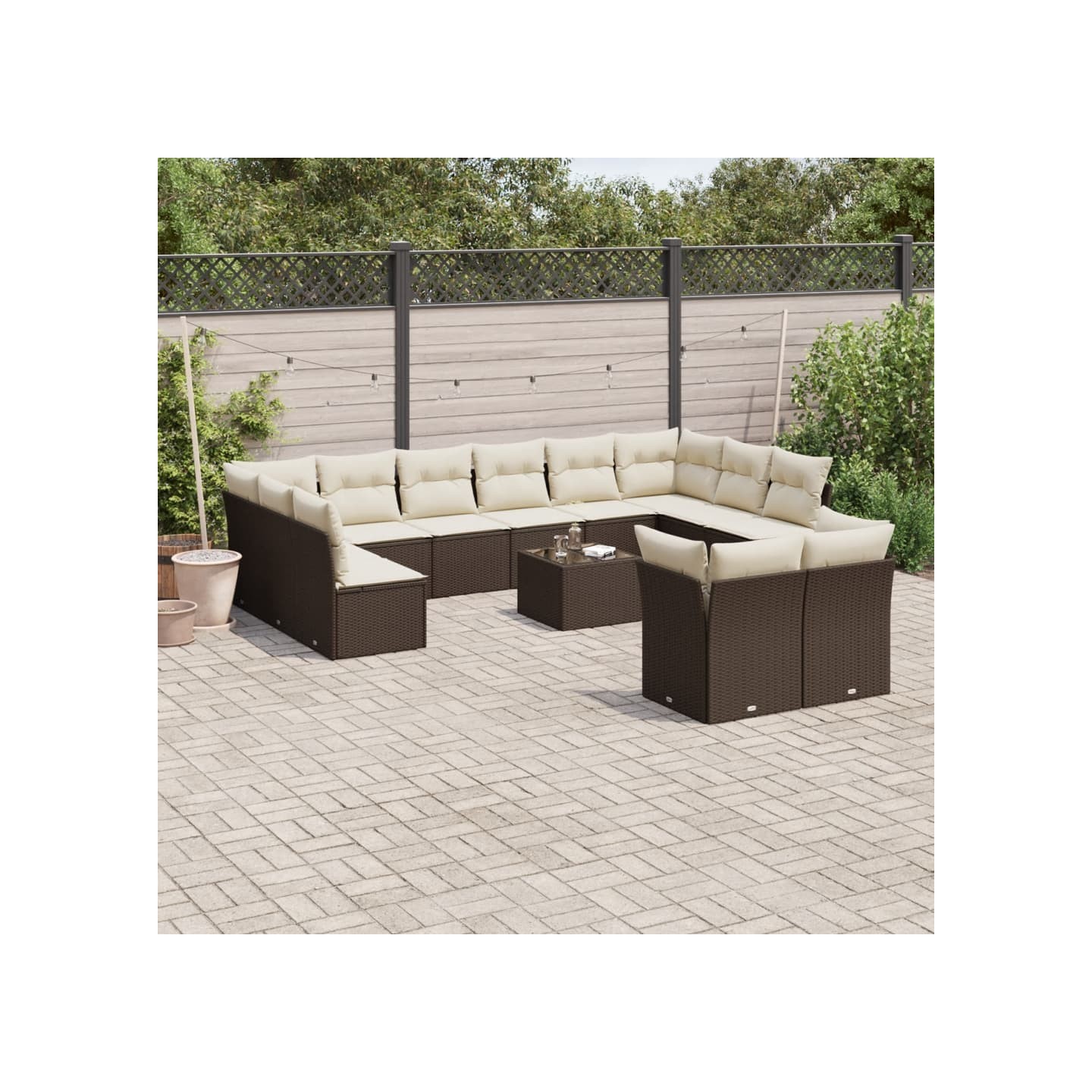 Salon de jardin avec coussins 13 pcs marron résine tressée