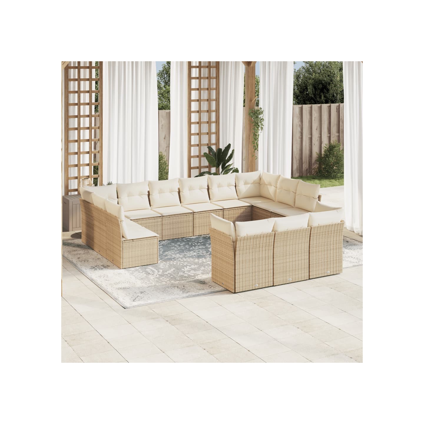 Salon de jardin avec coussins 13 pcs beige résine tressée