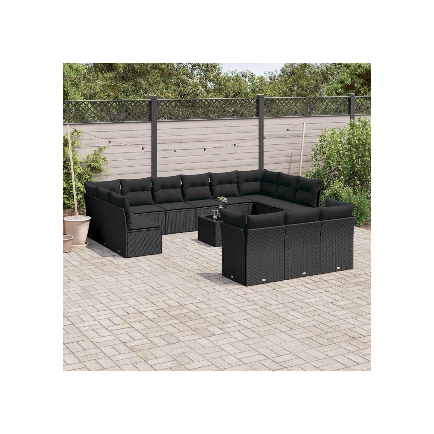 Salon de jardin avec coussins 14 pcs noir résine tressée