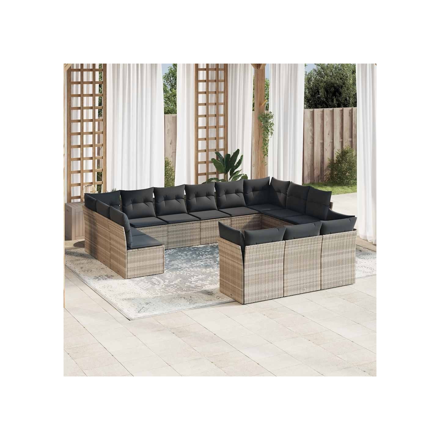 Salon de jardin avec coussins 13 pcs gris clair résine tressée