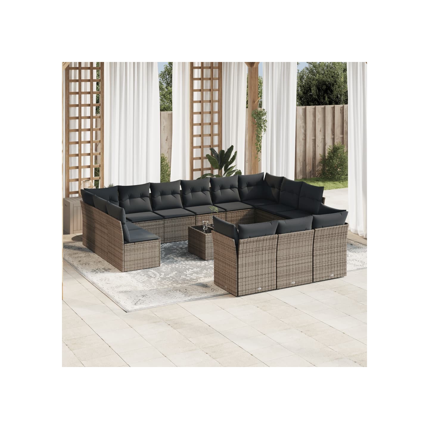 Salon de jardin avec coussins 14 pcs gris résine tressée
