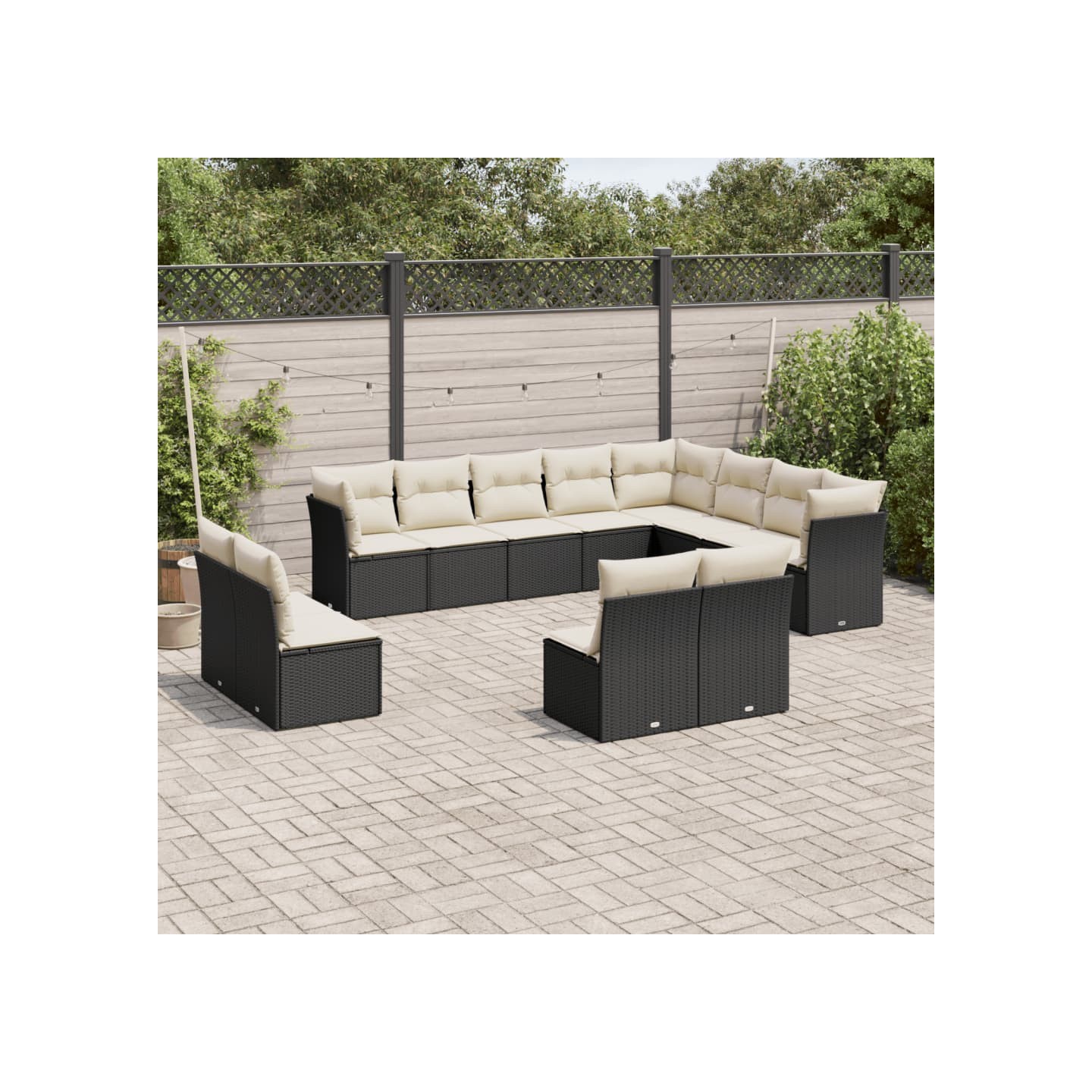 Salon de jardin 12 pcs avec coussins noir résine tressée