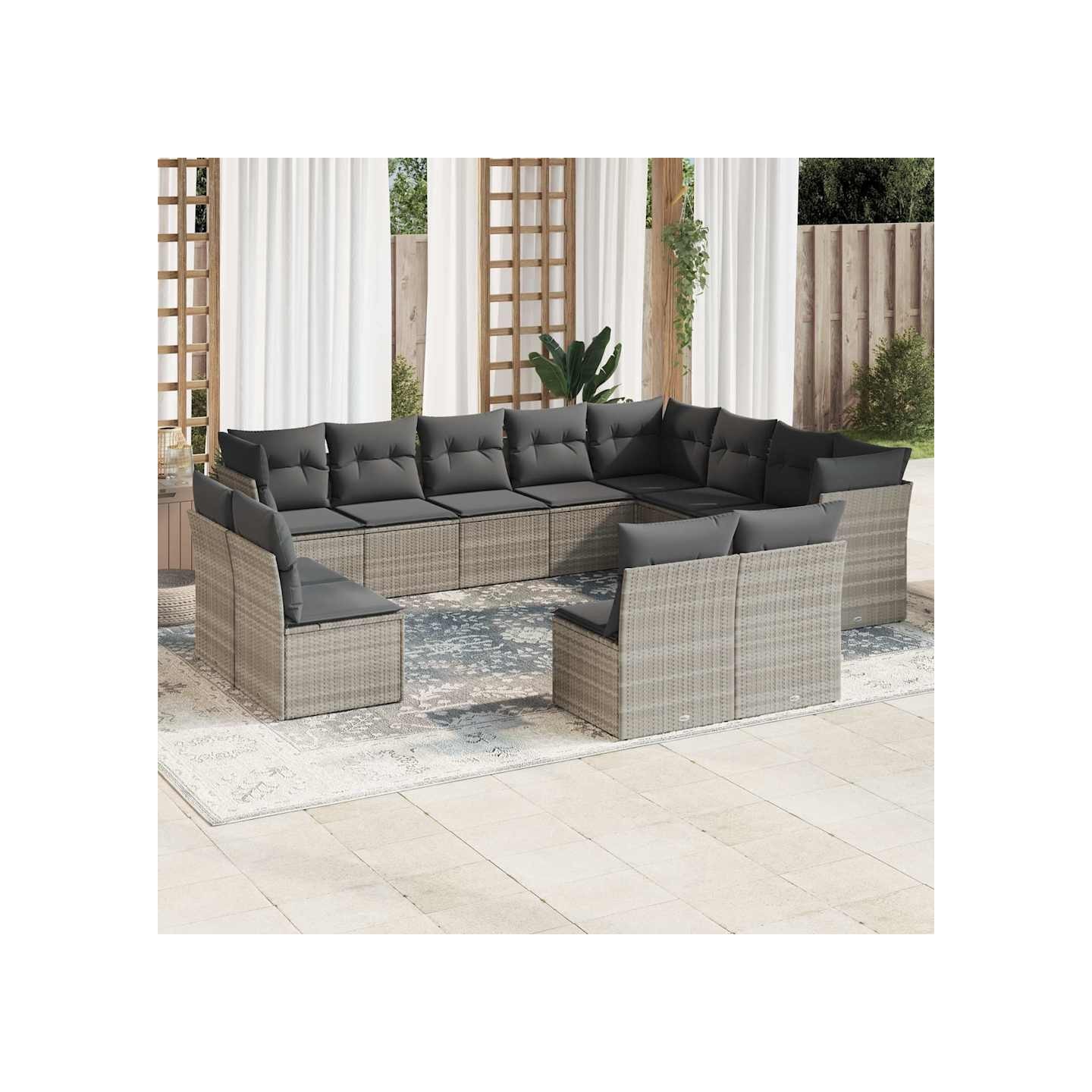 Salon de jardin avec coussins 12 pcs gris clair résine tressée