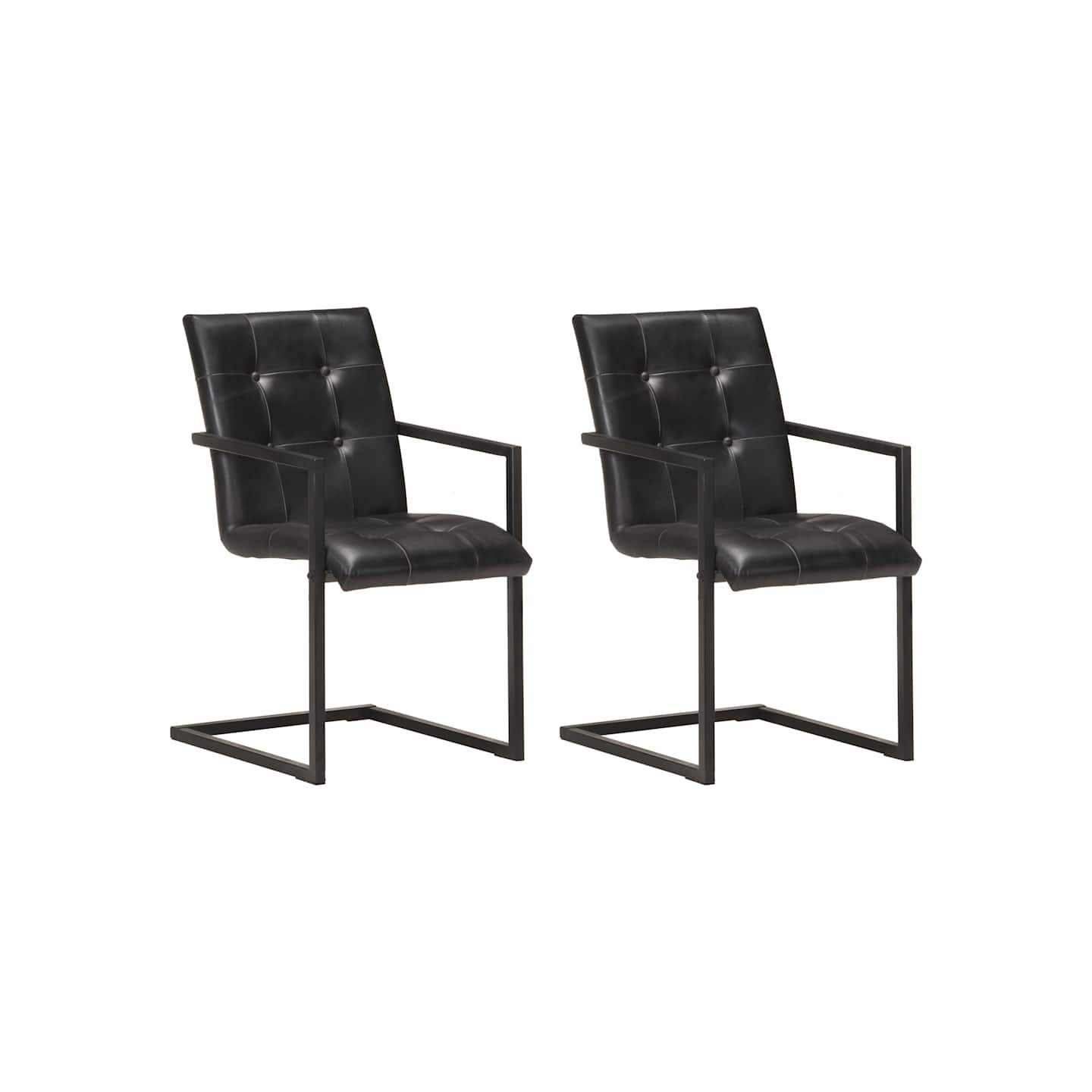 Chaises à manger cantilever lot de 2 noir cuir véritable