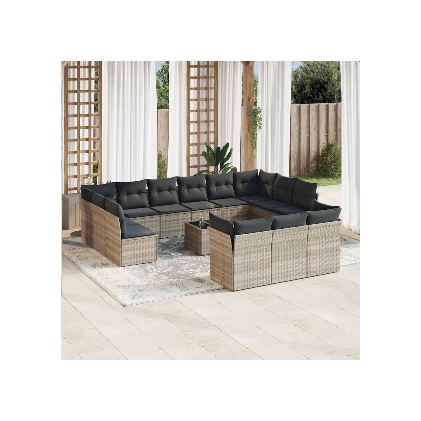 Salon de jardin avec coussins 14 pcs gris clair résine tressée