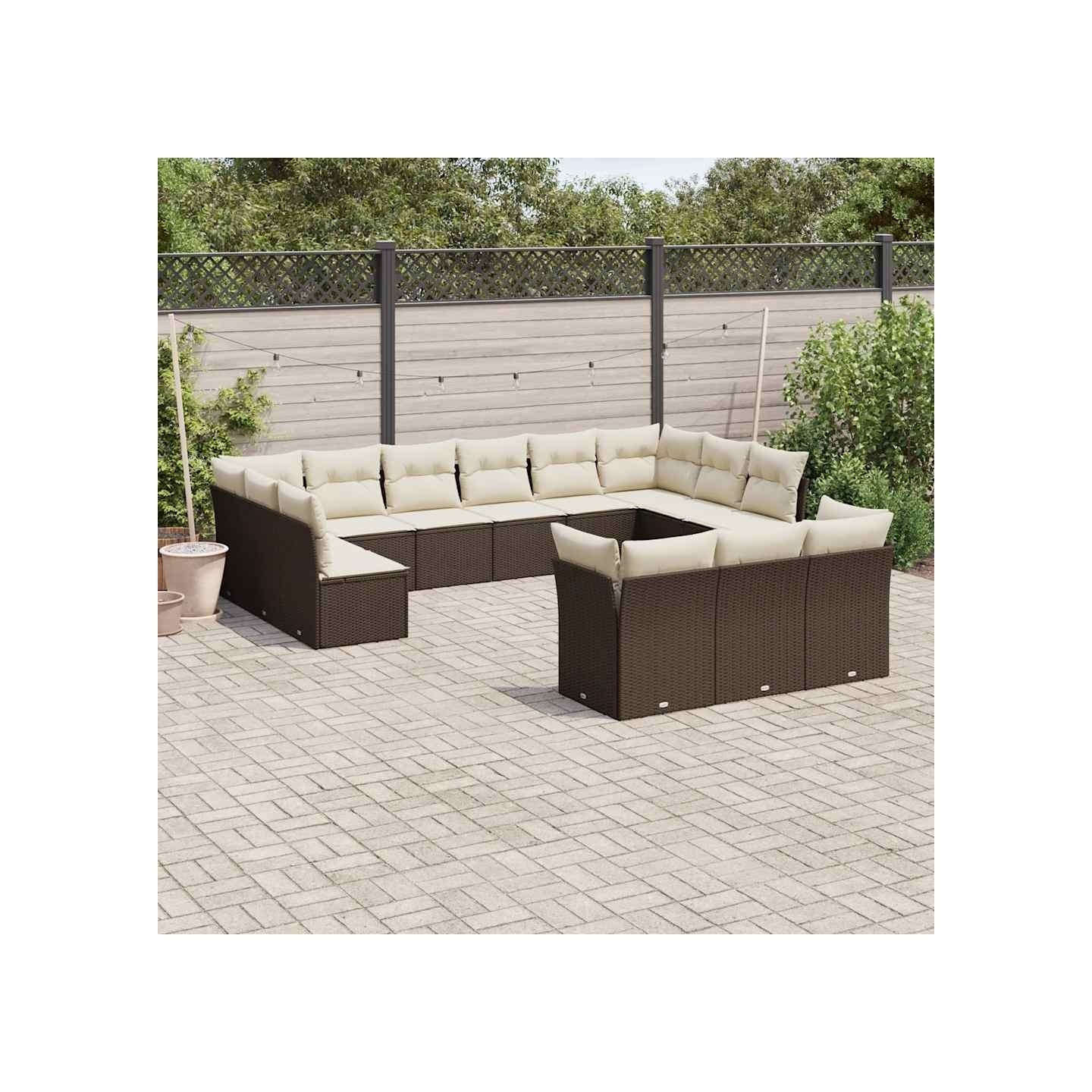 Salon de jardin avec coussins 13 pcs marron résine tressée