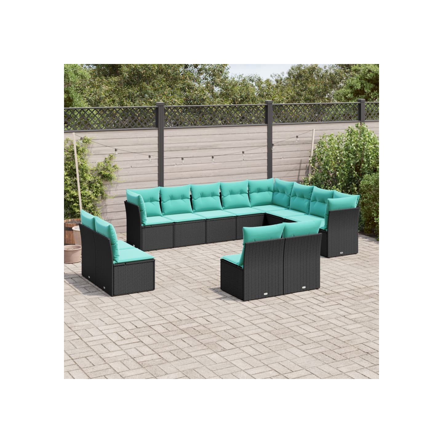 Salon de jardin avec coussins 12 pcs noir résine tressée