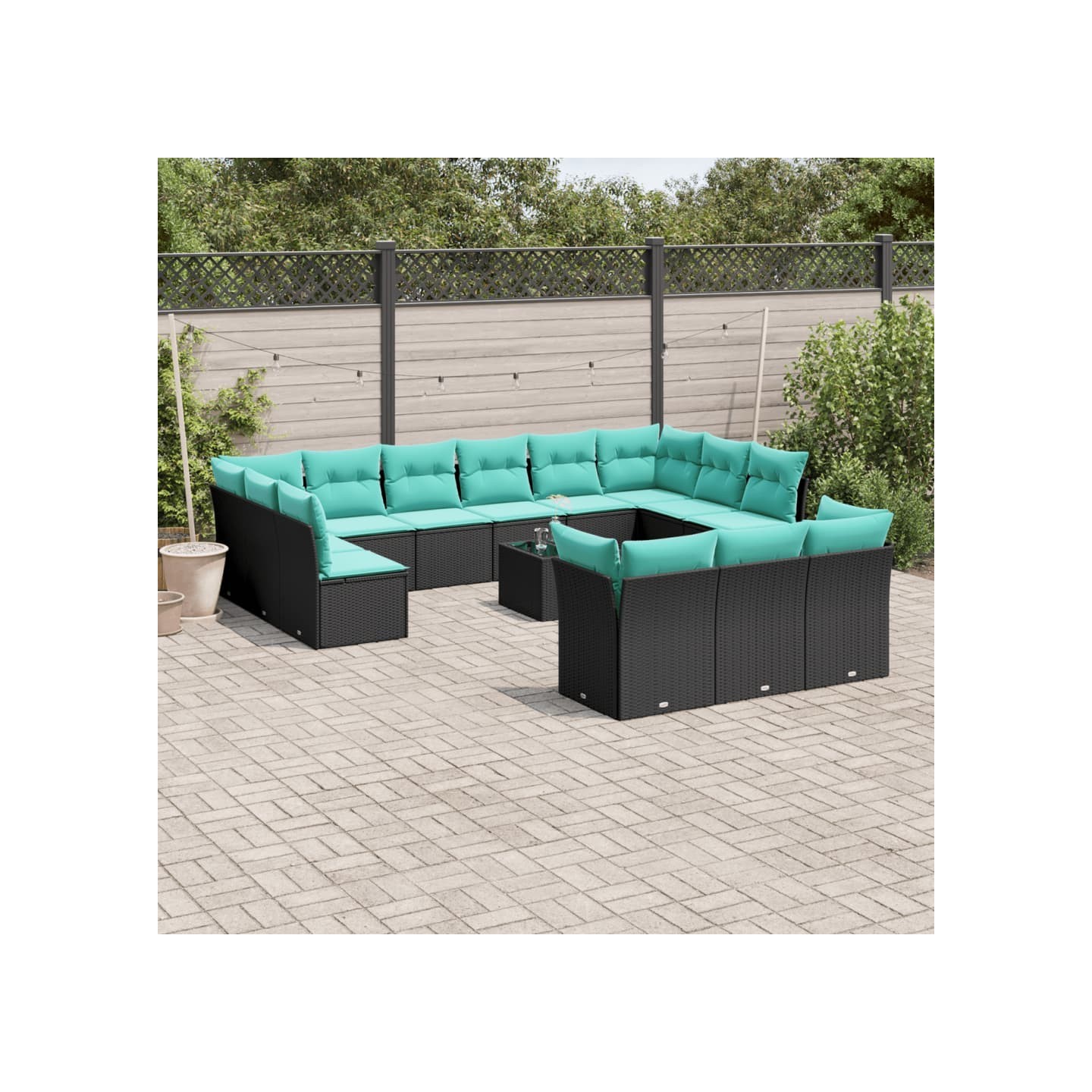 Ensemble de canapé de jardin 14 pcs avec coussins noir