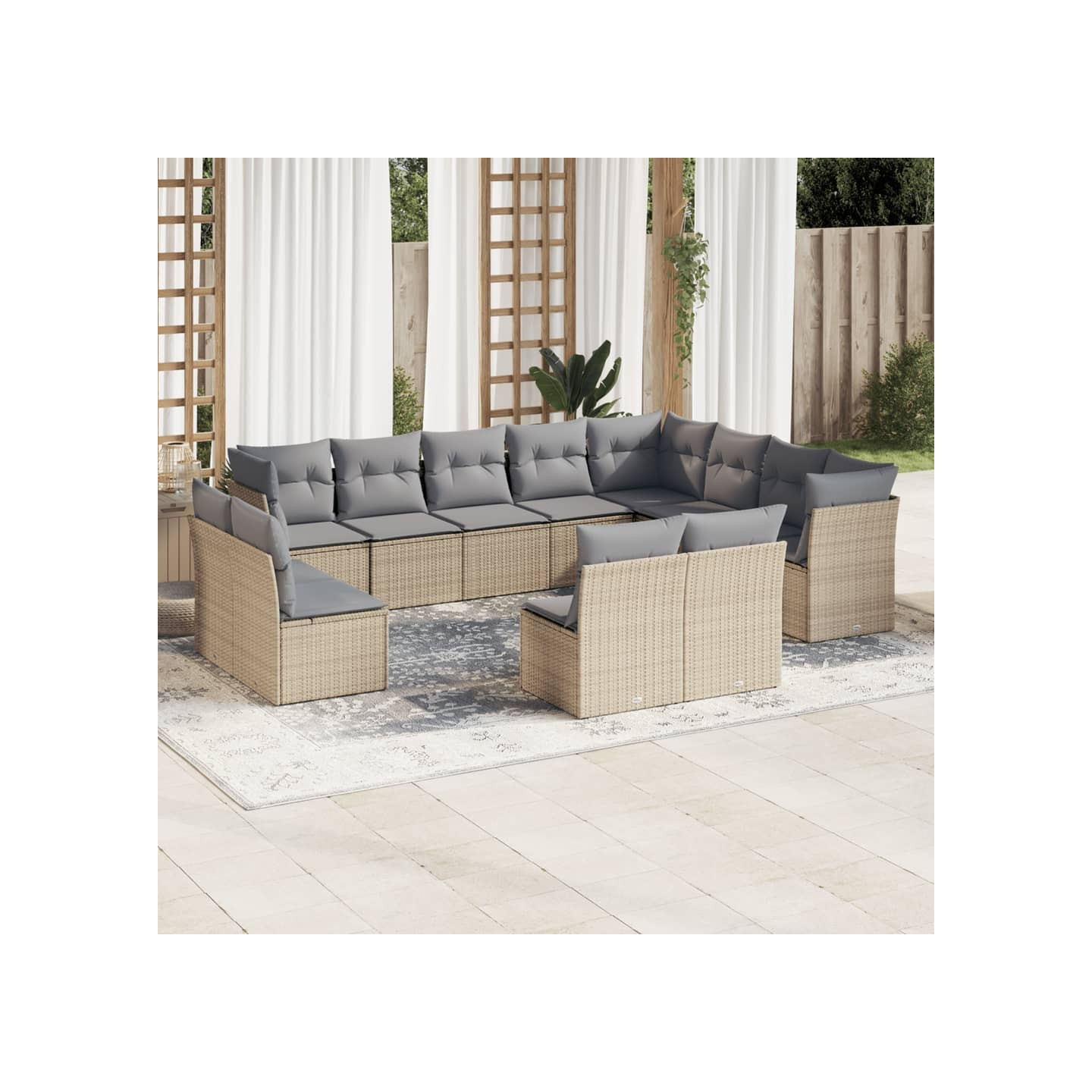 Salon de jardin avec coussins 12 pcs beige résine tressée
