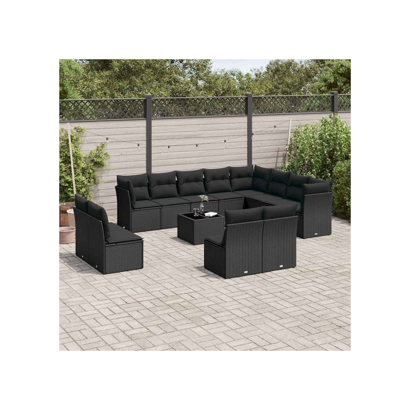 Salon de jardin avec coussins 13 pcs noir résine tressée