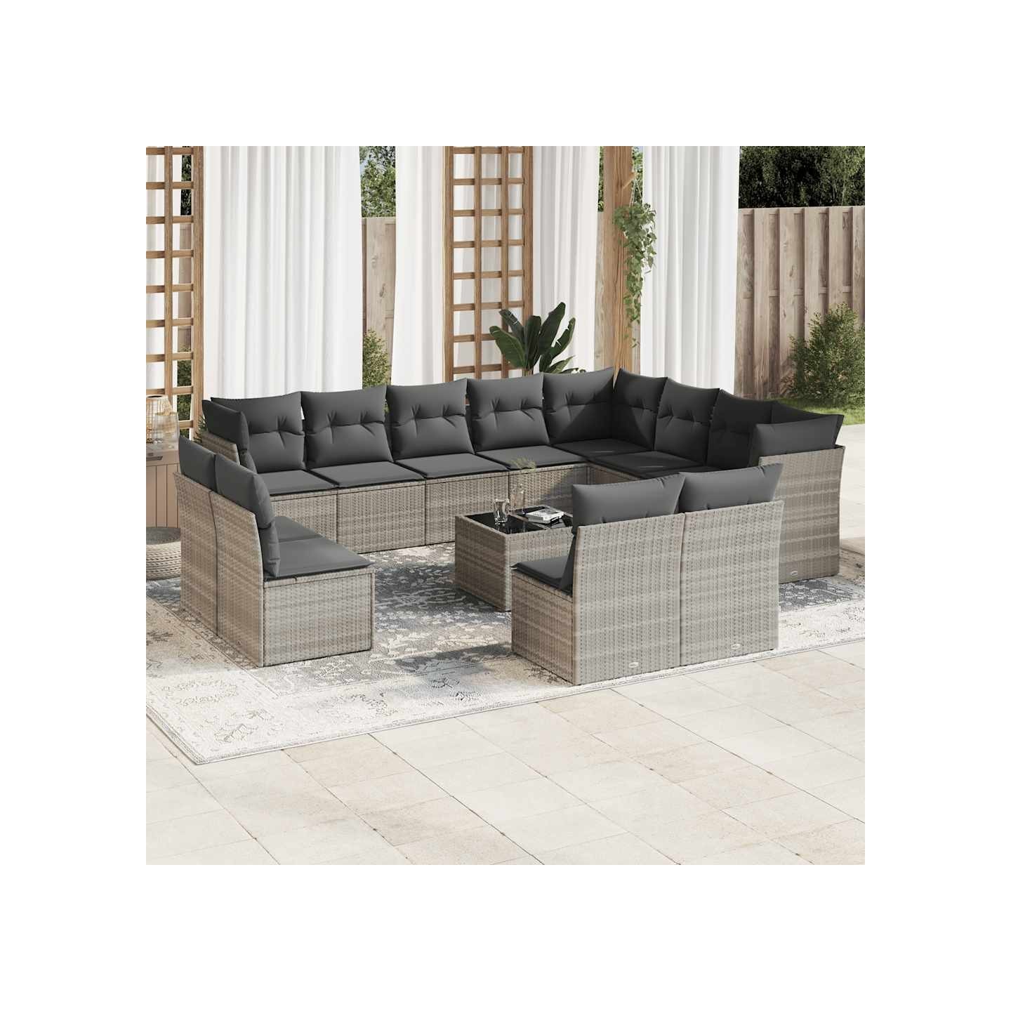 Salon de jardin avec coussins 13 pcs gris clair résine tressée