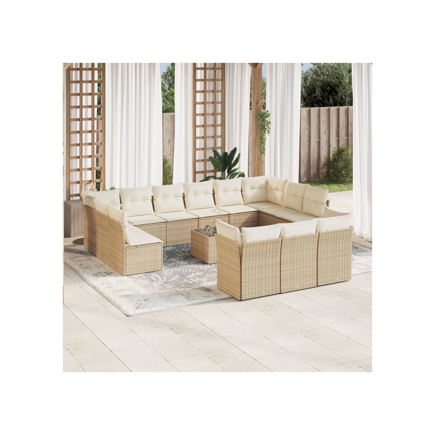 Salon de jardin avec coussins 14 pcs beige résine tressée