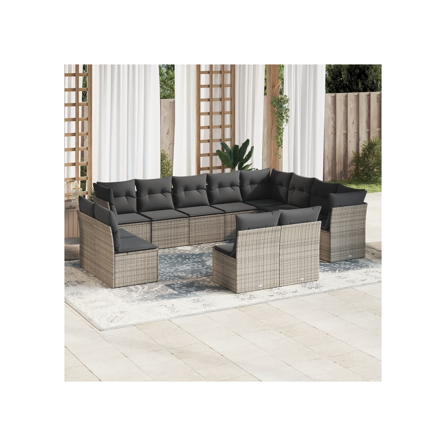 Salon de jardin avec coussins 12 pcs gris résine tressée