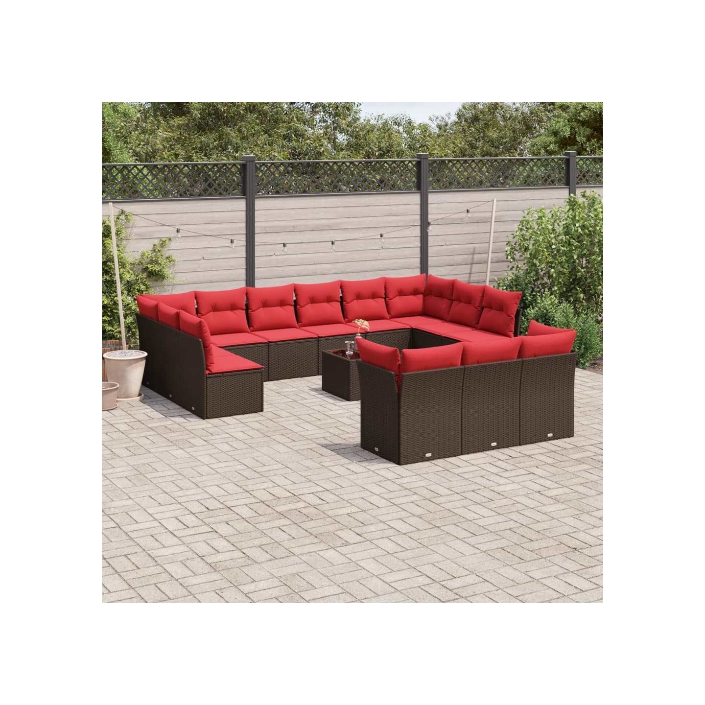 Ensemble de canapé de jardin 14 pcs avec coussins marron