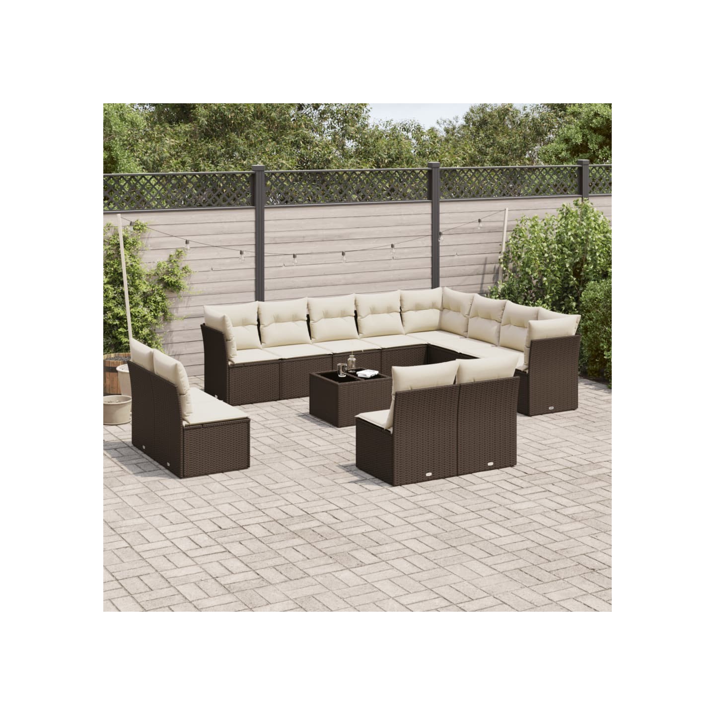 Salon de jardin avec coussins 13 pcs marron résine tressée