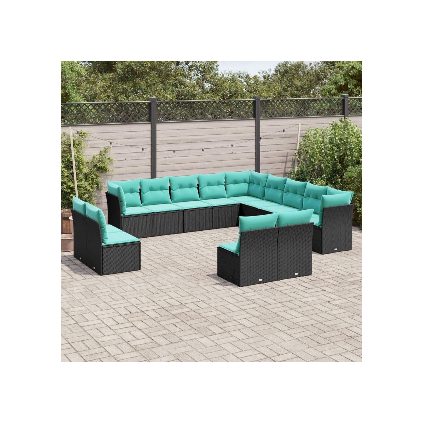 Salon de jardin avec coussins 13 pcs noir résine tressée