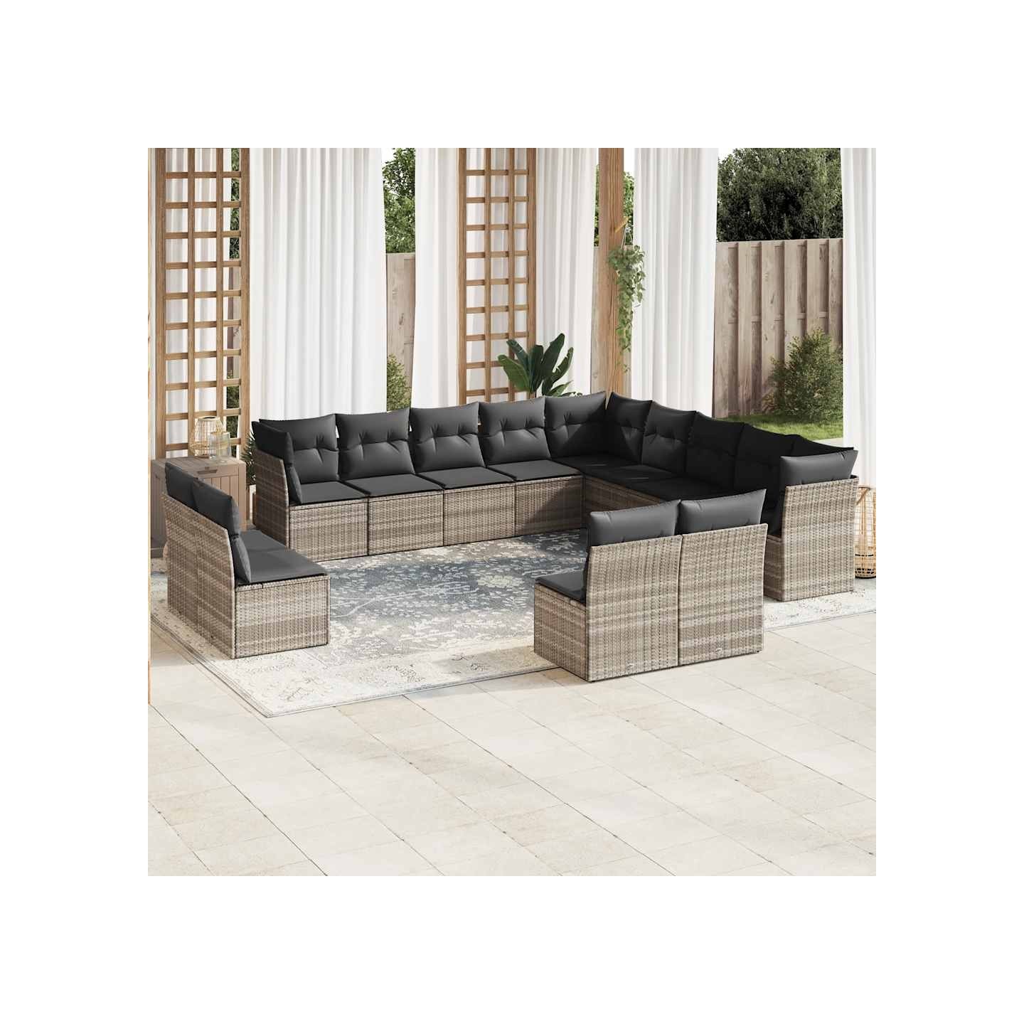 Salon de jardin avec coussins 13 pcs gris clair résine tressée