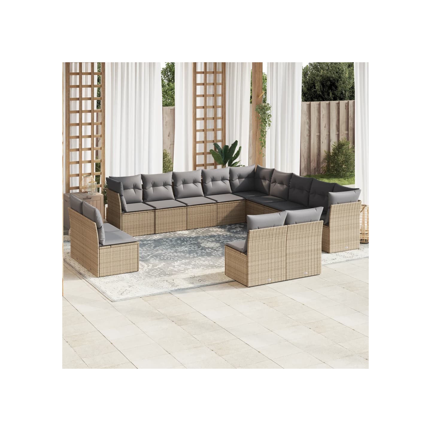 Salon de jardin avec coussins 13 pcs beige résine tressée