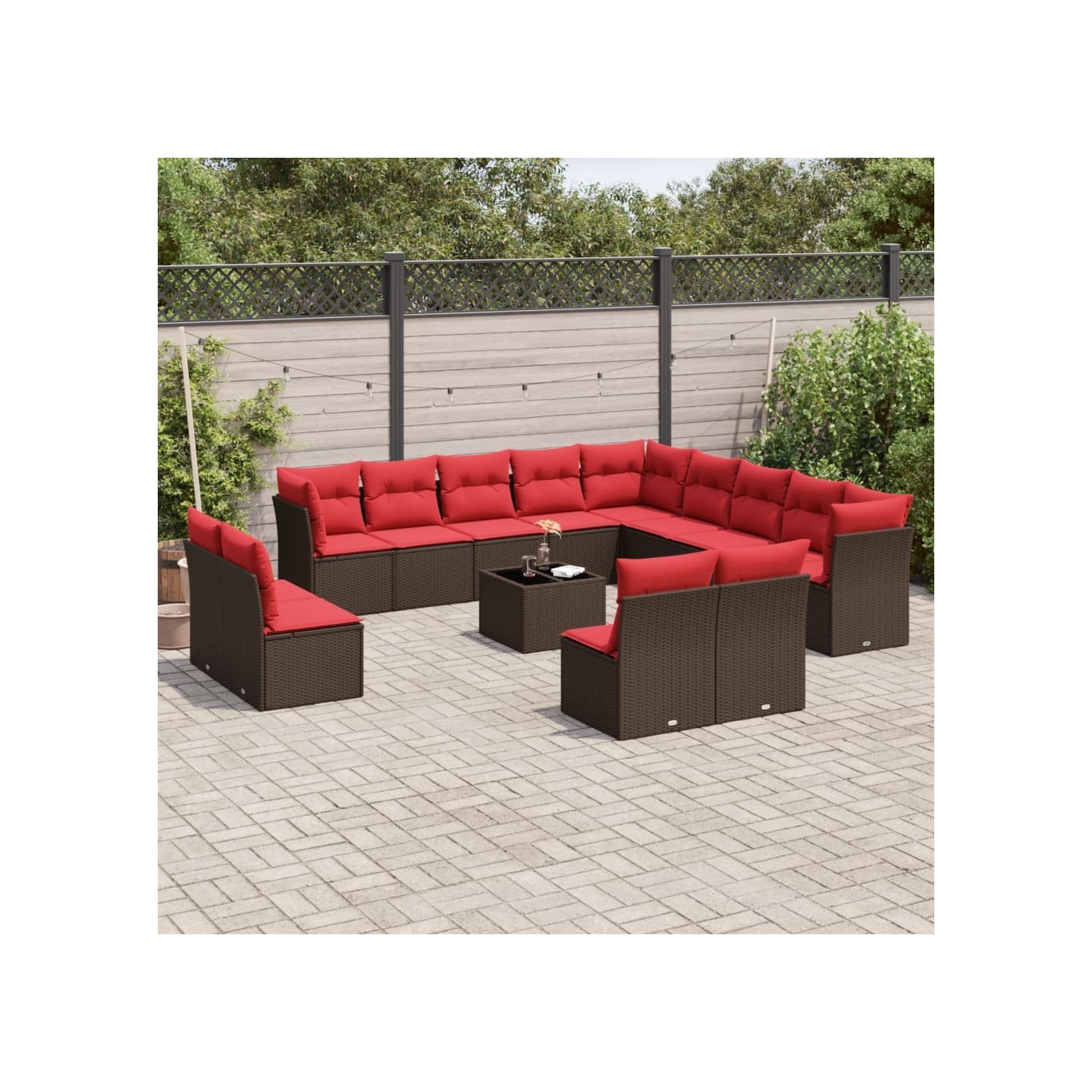 Ensemble de canapé de jardin 14 pcs avec coussins marron