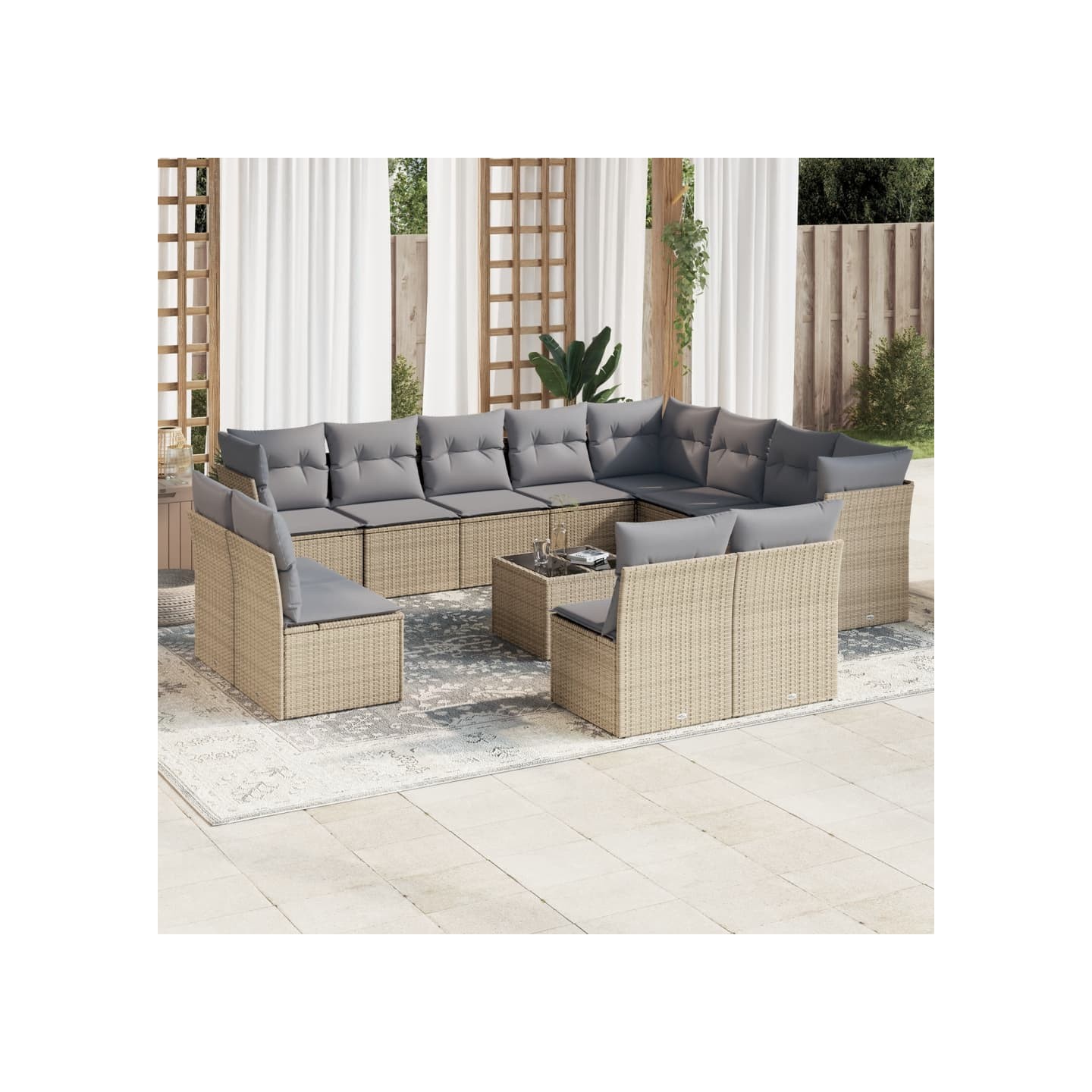 Salon de jardin avec coussins 13 pcs beige résine tressée