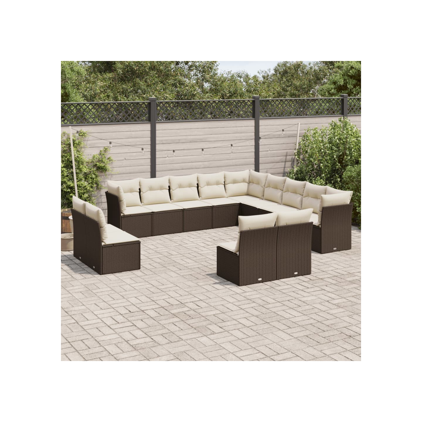 Salon de jardin avec coussins 13 pcs marron résine tressée