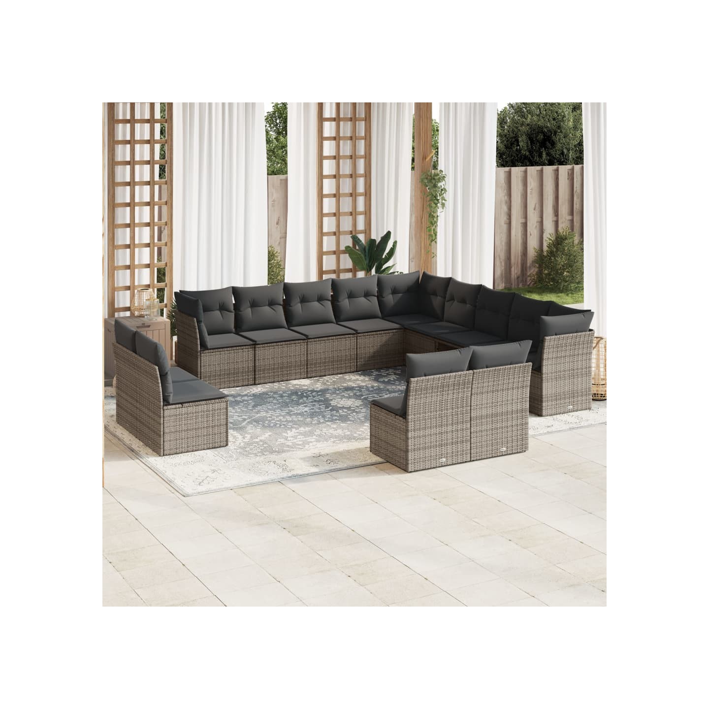 Salon de jardin avec coussins 13 pcs gris résine tressée