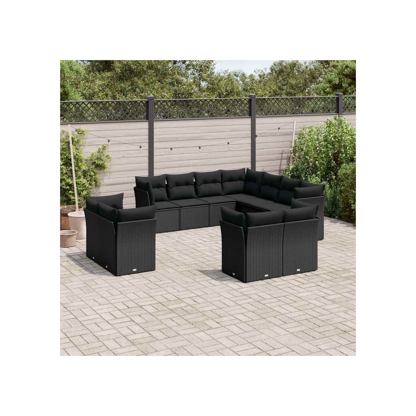 Salon de jardin 11 pcs avec coussins noir résine tressée