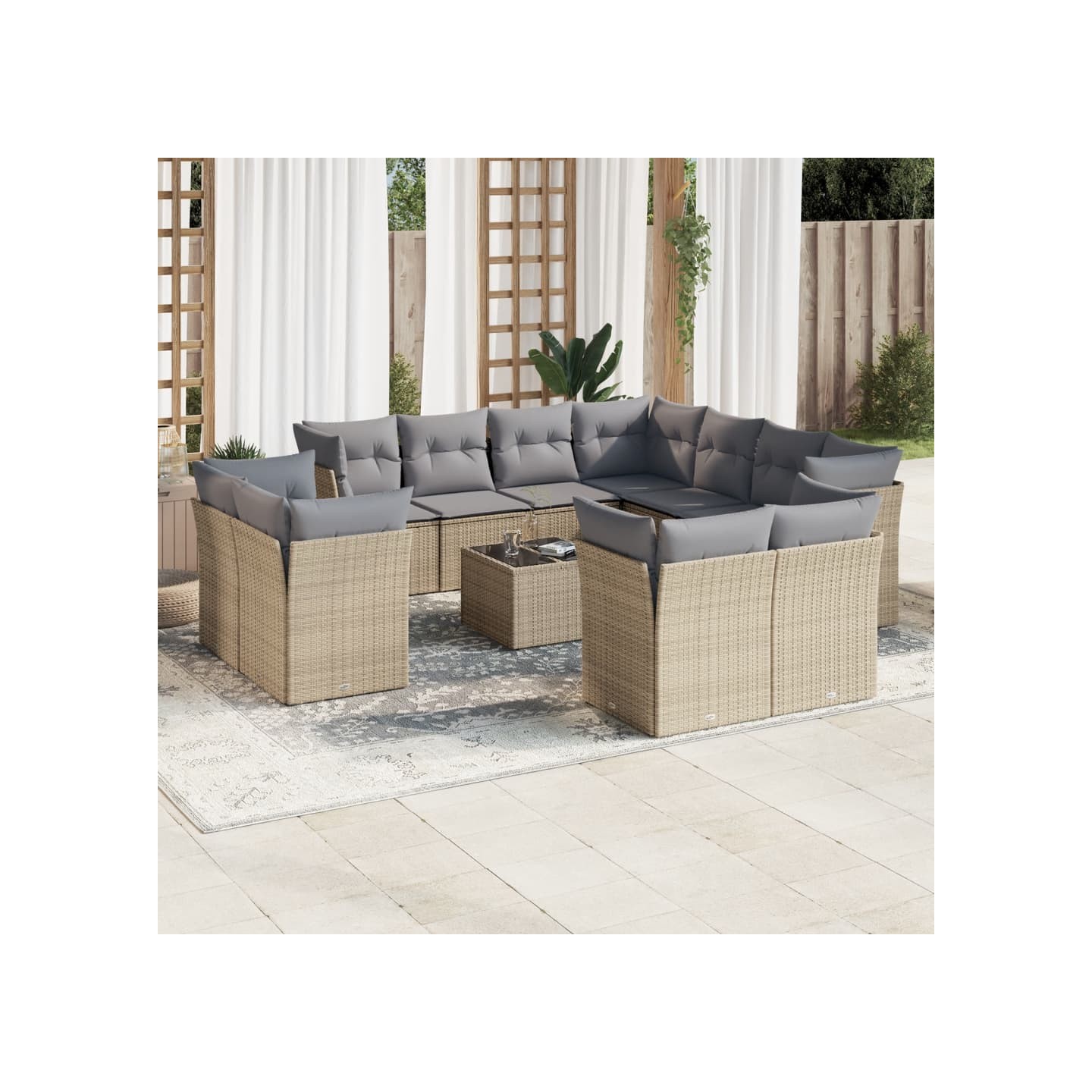 Salon de jardin avec coussins 12 pcs beige résine tressée