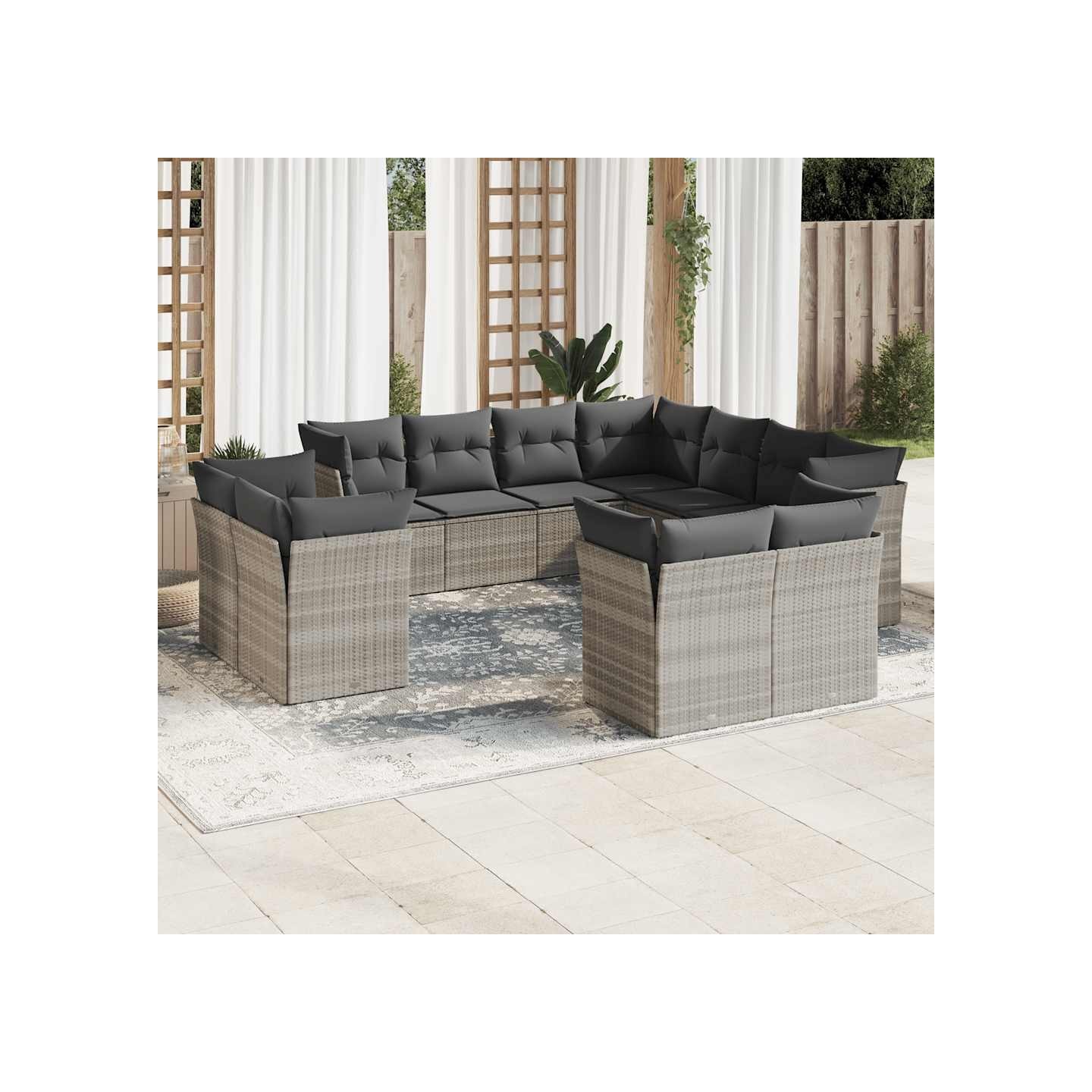 Salon de jardin 11 pcs avec coussins gris clair résine tressée