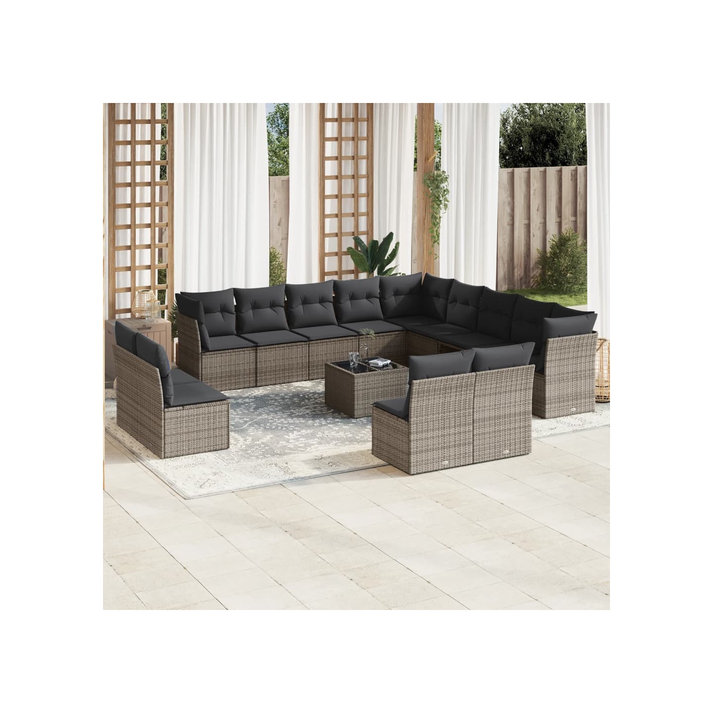 Salon de jardin avec coussins 14 pcs gris résine tressée