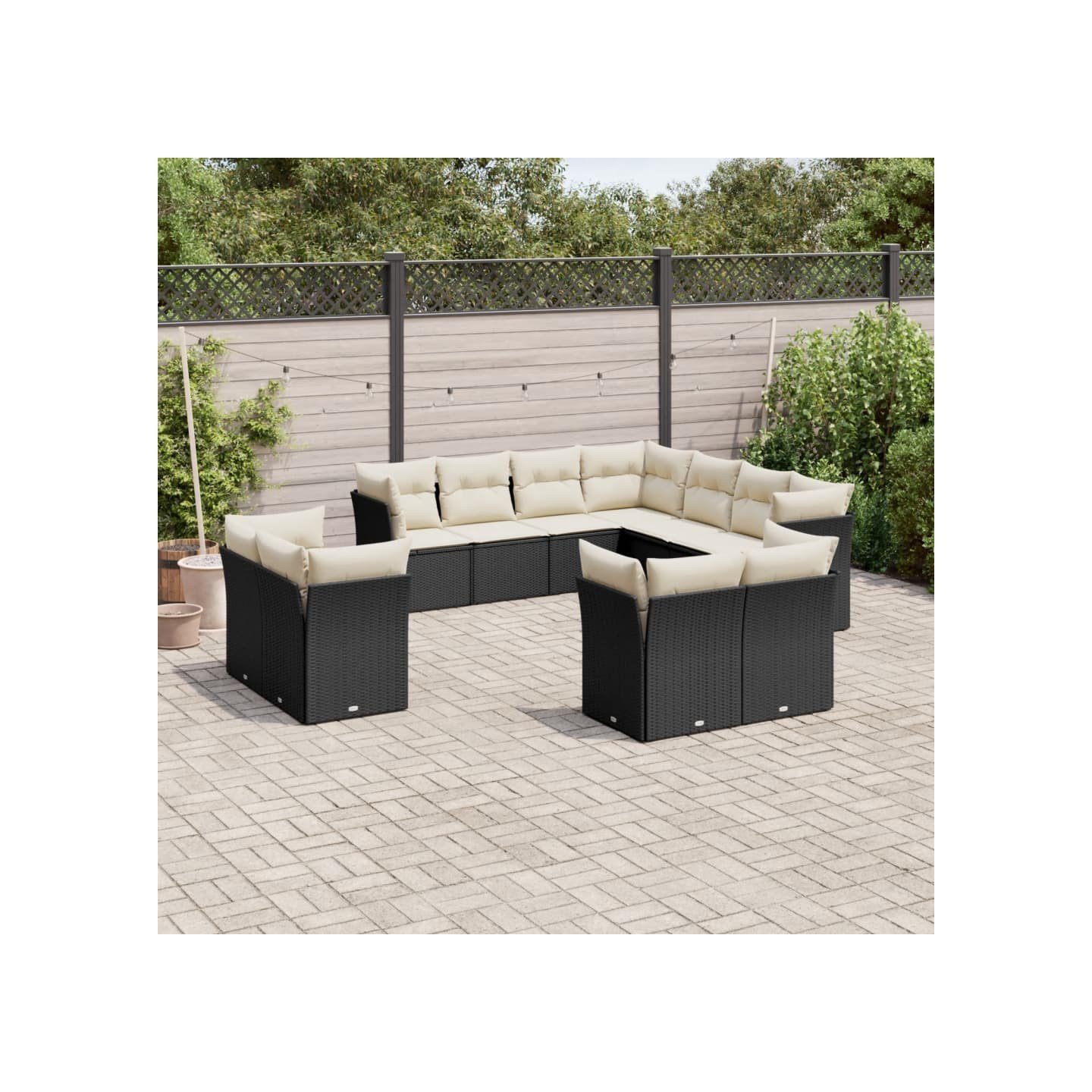 Salon de jardin 11 pcs avec coussins noir résine tressée