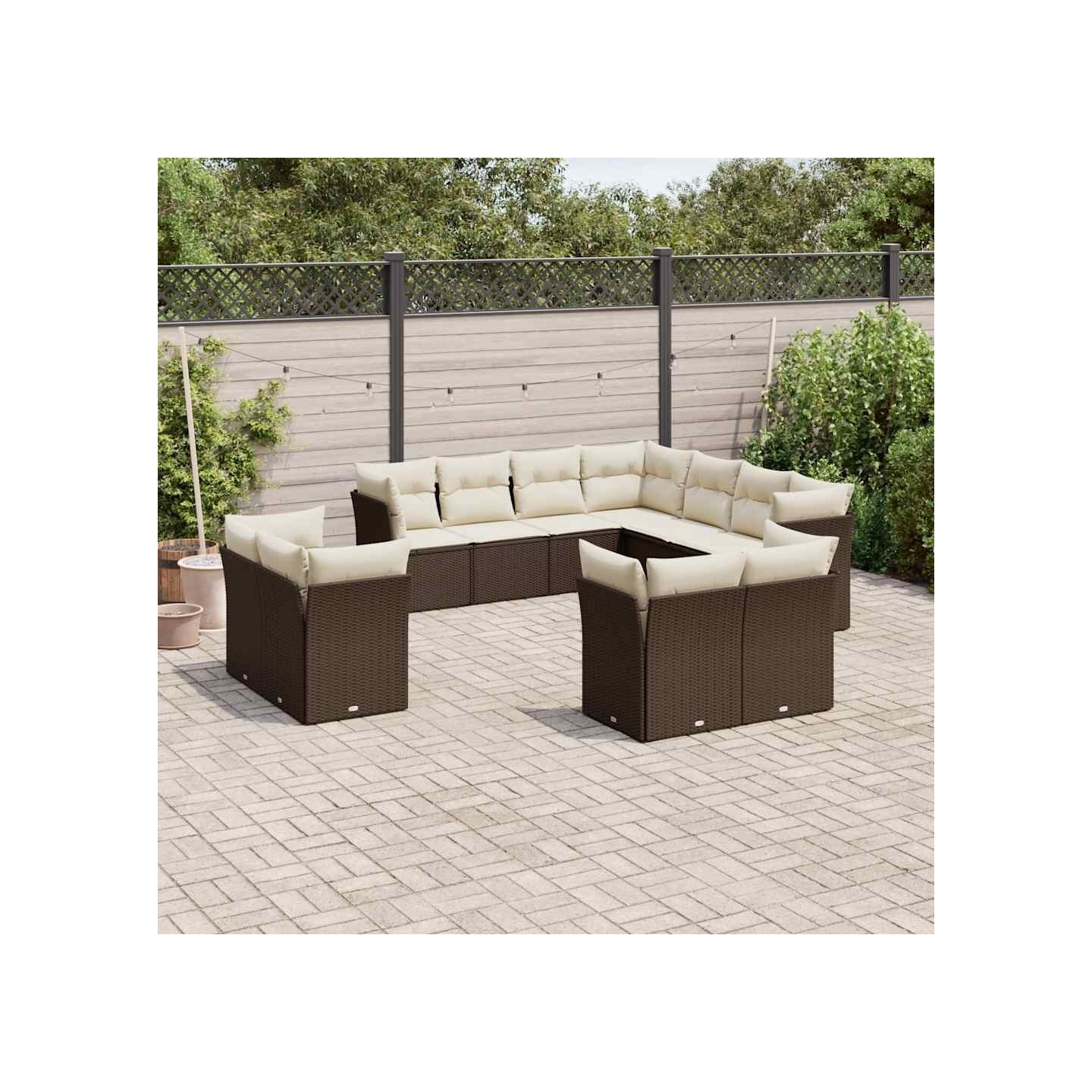 Salon de jardin et coussins 11 pcs marron résine tressée