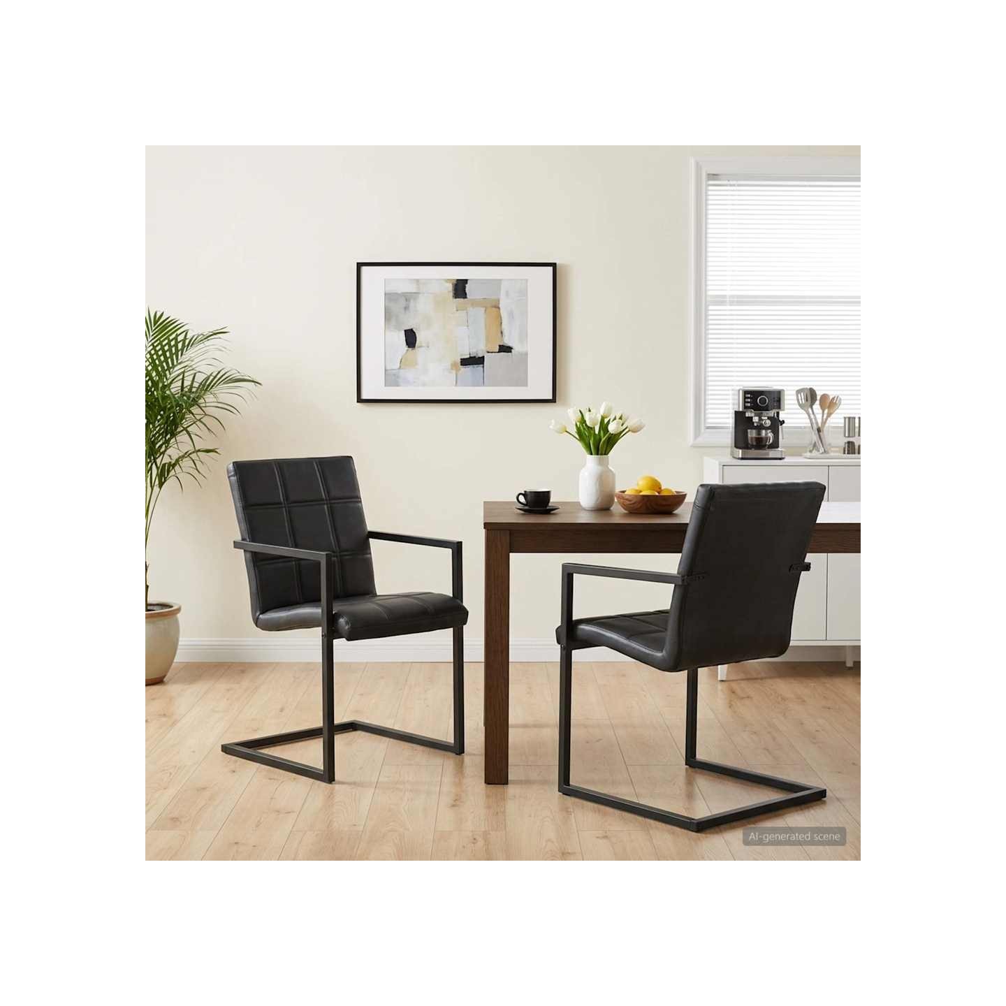 Chaises à manger cantilever lot de 2 noir cuir véritable