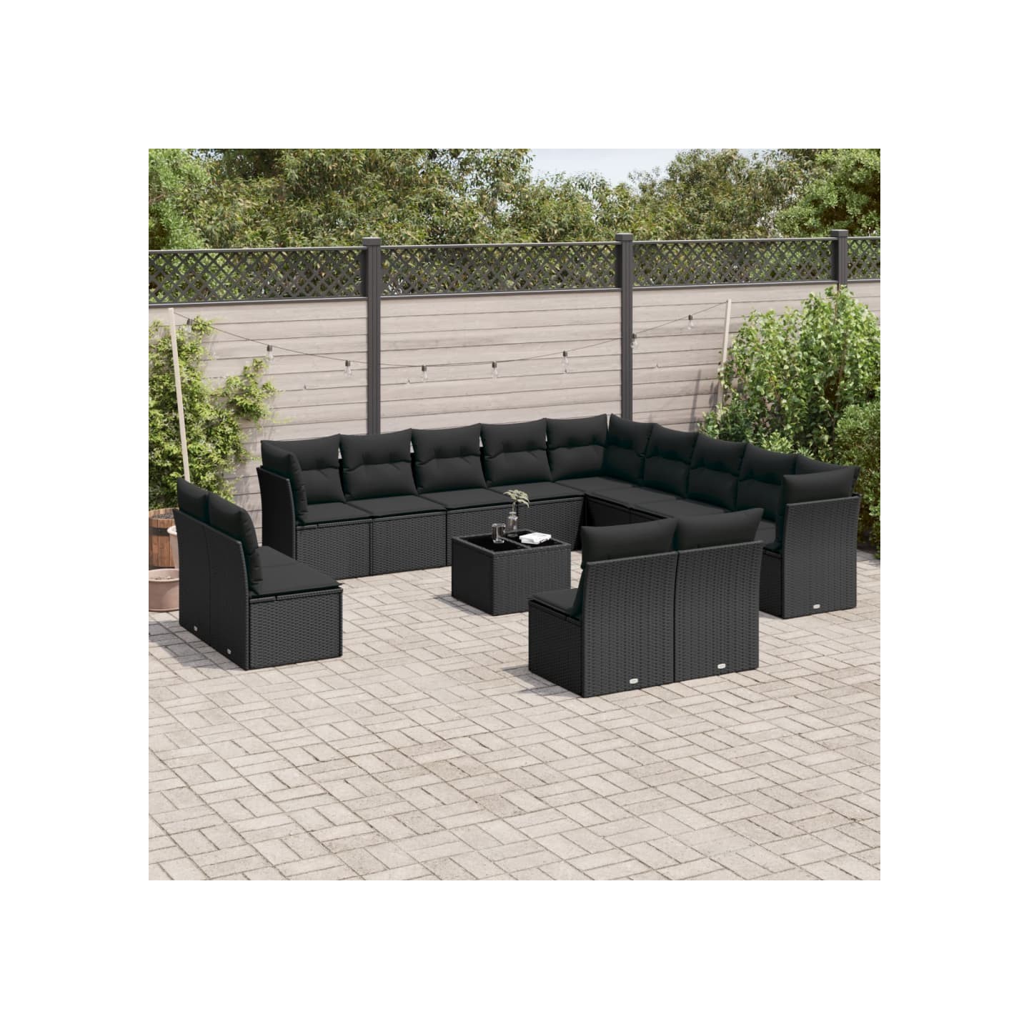Salon de jardin avec coussins 14 pcs noir résine tressée