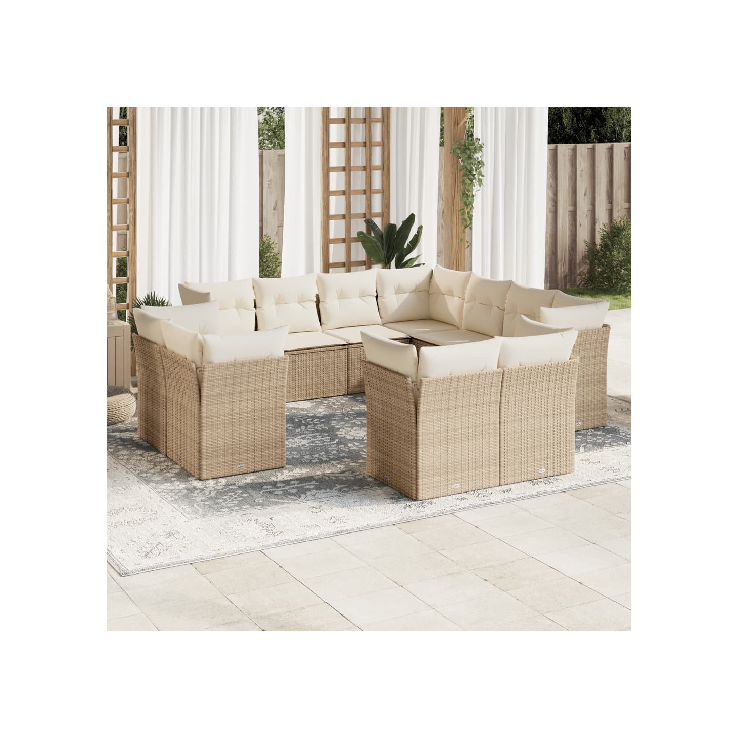 Salon de jardin 11 pcs avec coussins beige résine tressée
