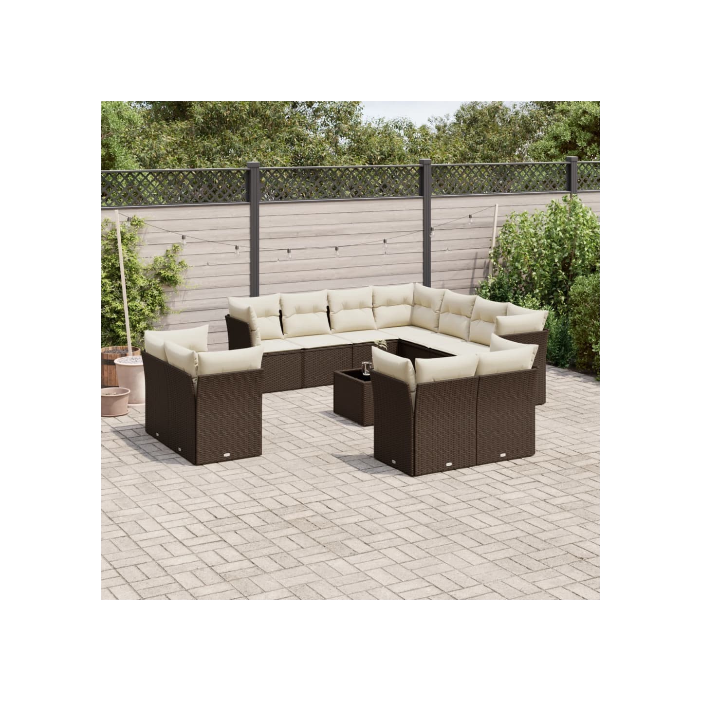 Salon de jardin avec coussins 12 pcs marron résine tressée