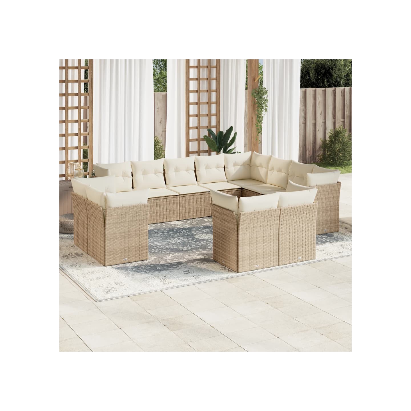 Salon de jardin avec coussins 12 pcs beige résine tressée