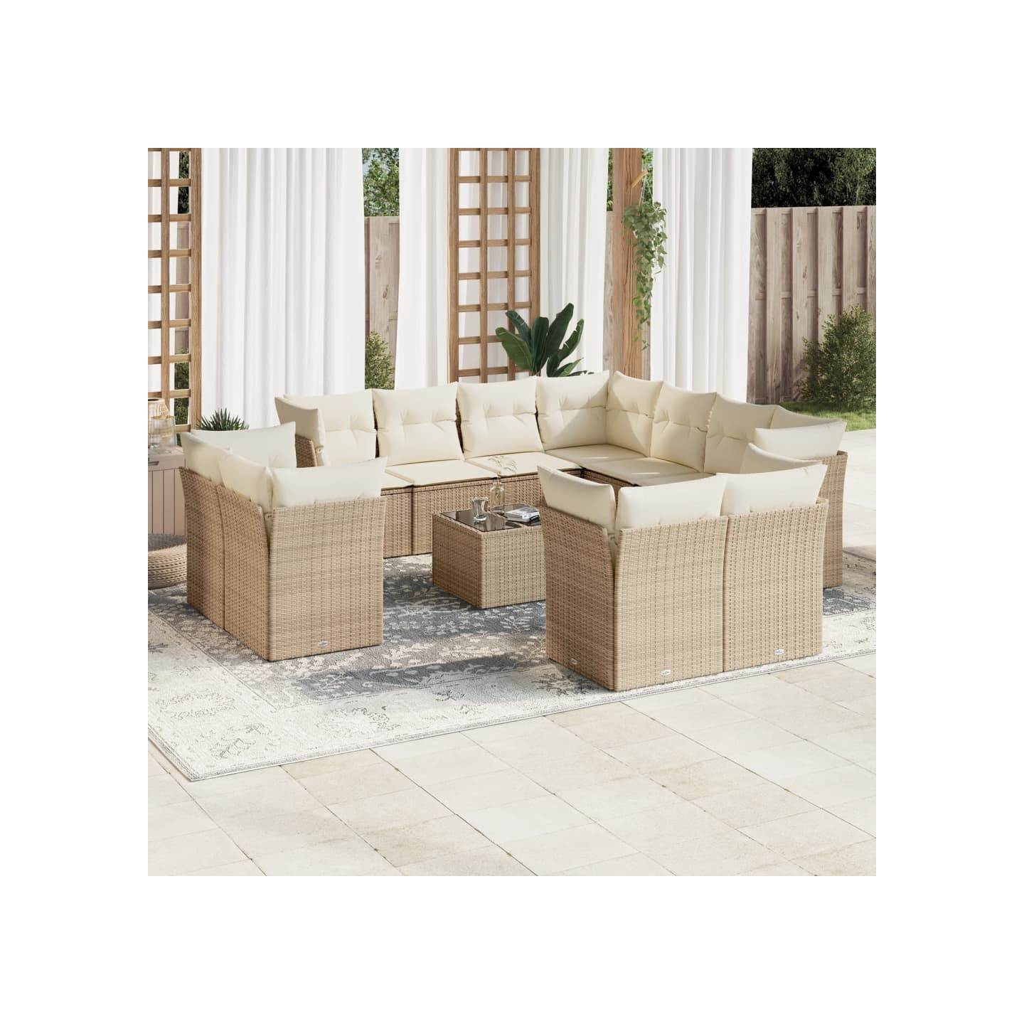Salon de jardin avec coussins 12 pcs beige résine tressée