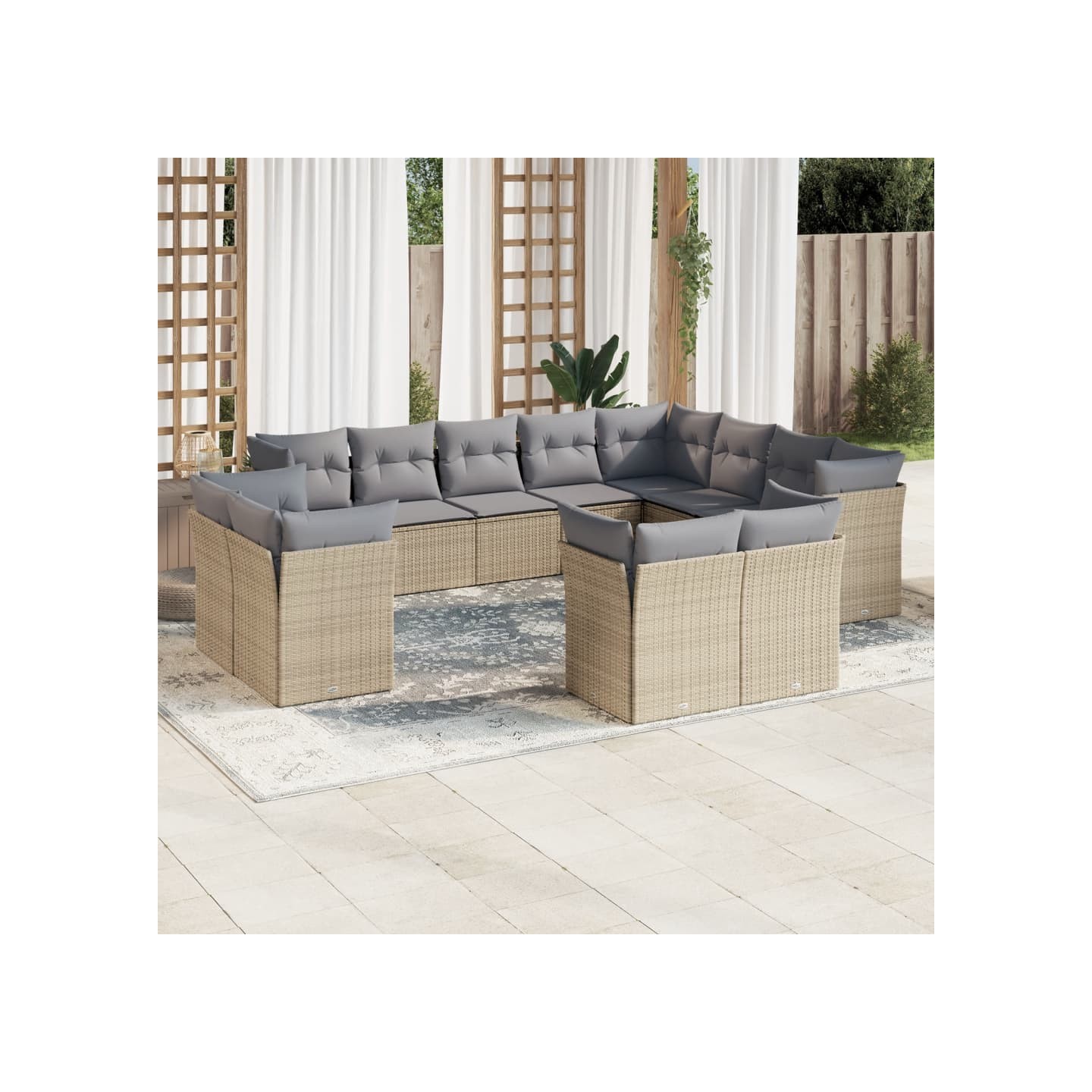 Salon de jardin avec coussins 12 pcs beige résine tressée