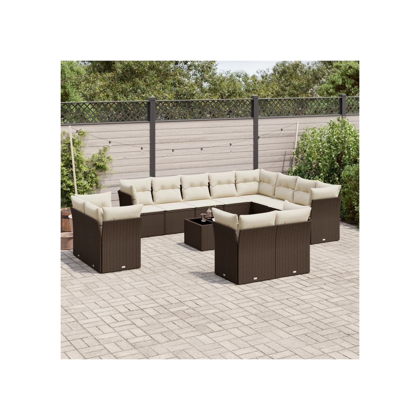 Salon de jardin avec coussins 13 pcs marron résine tressée