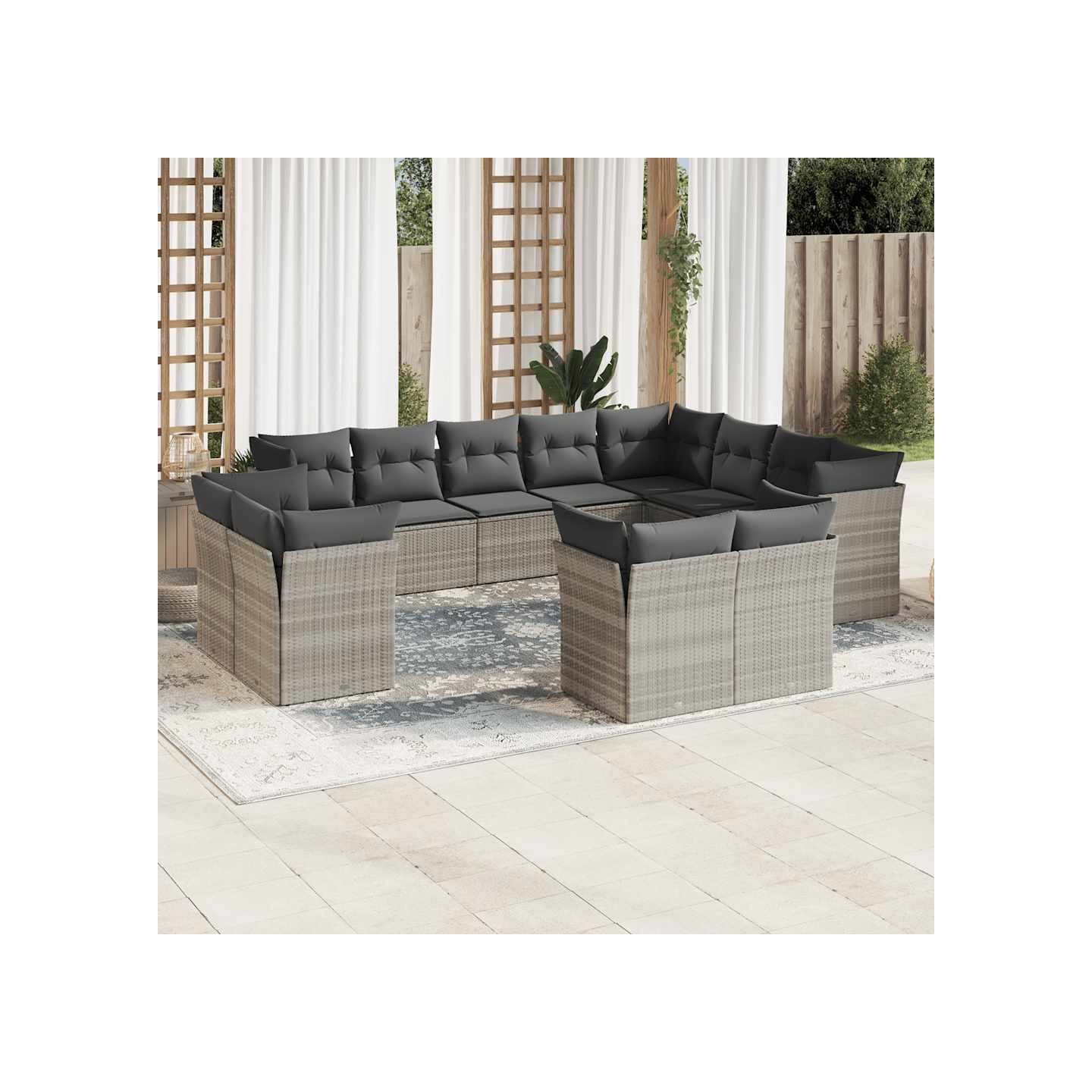 Salon de jardin avec coussins 12 pcs gris clair résine tressée