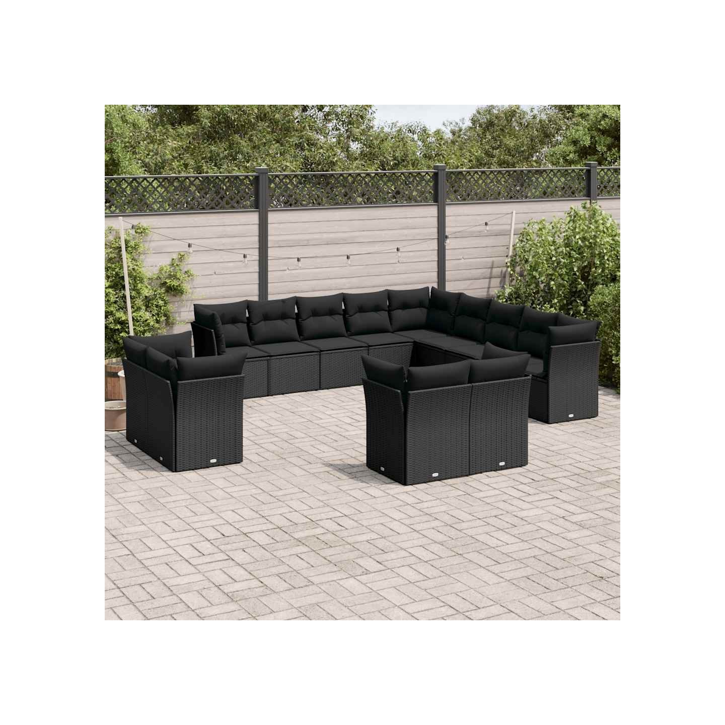 Salon de jardin avec coussins 13 pcs noir résine tressée