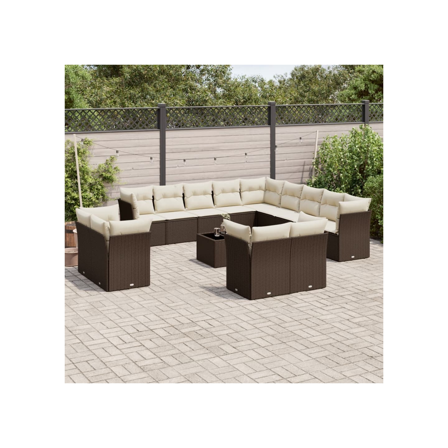 Salon de jardin avec coussins 14 pcs marron résine tressée