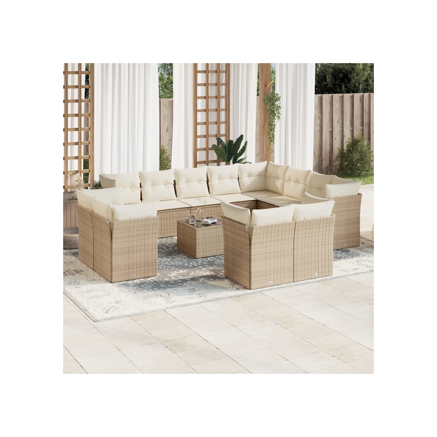 Salon de jardin avec coussins 13 pcs beige résine tressée