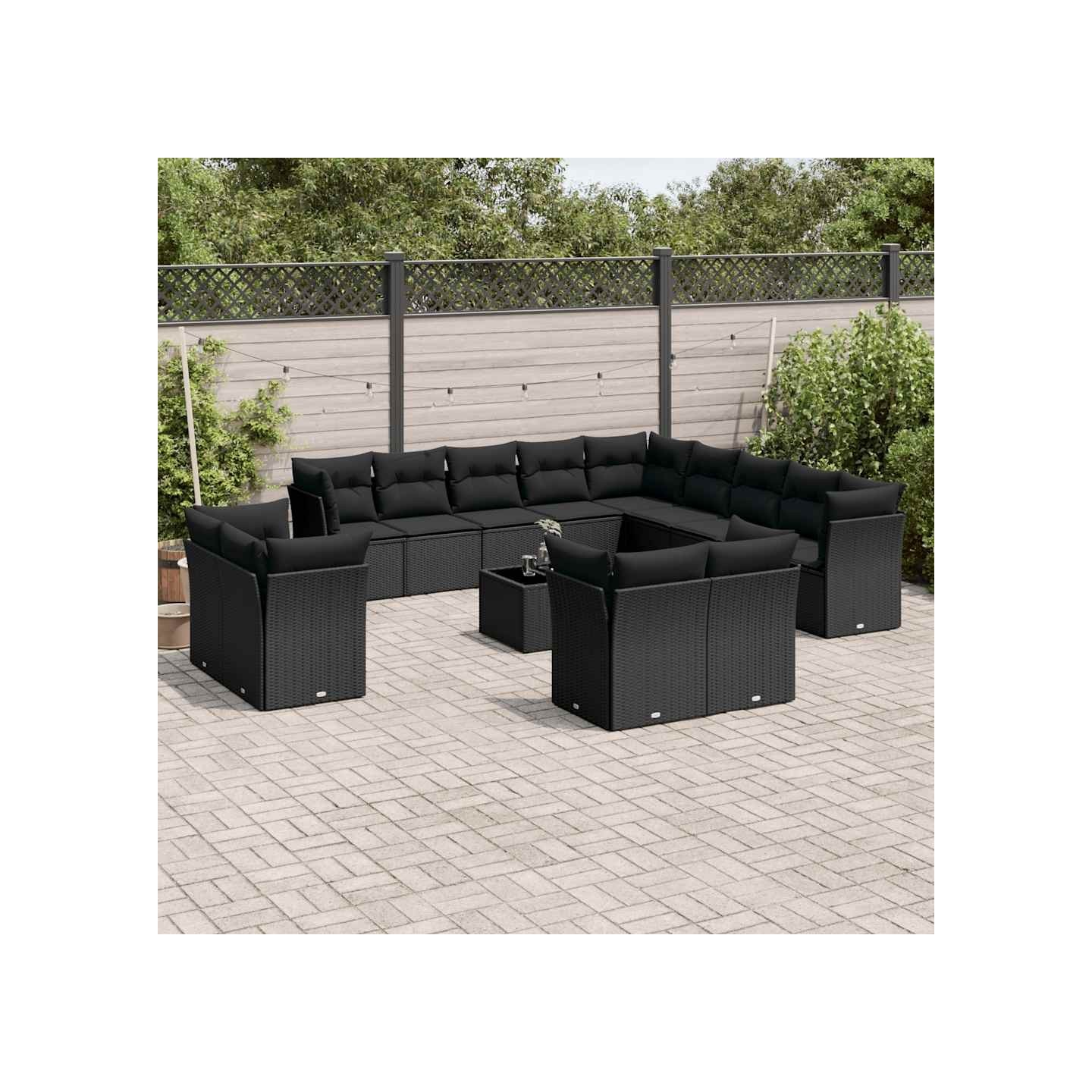Salon de jardin avec coussins 14 pcs noir résine tressée