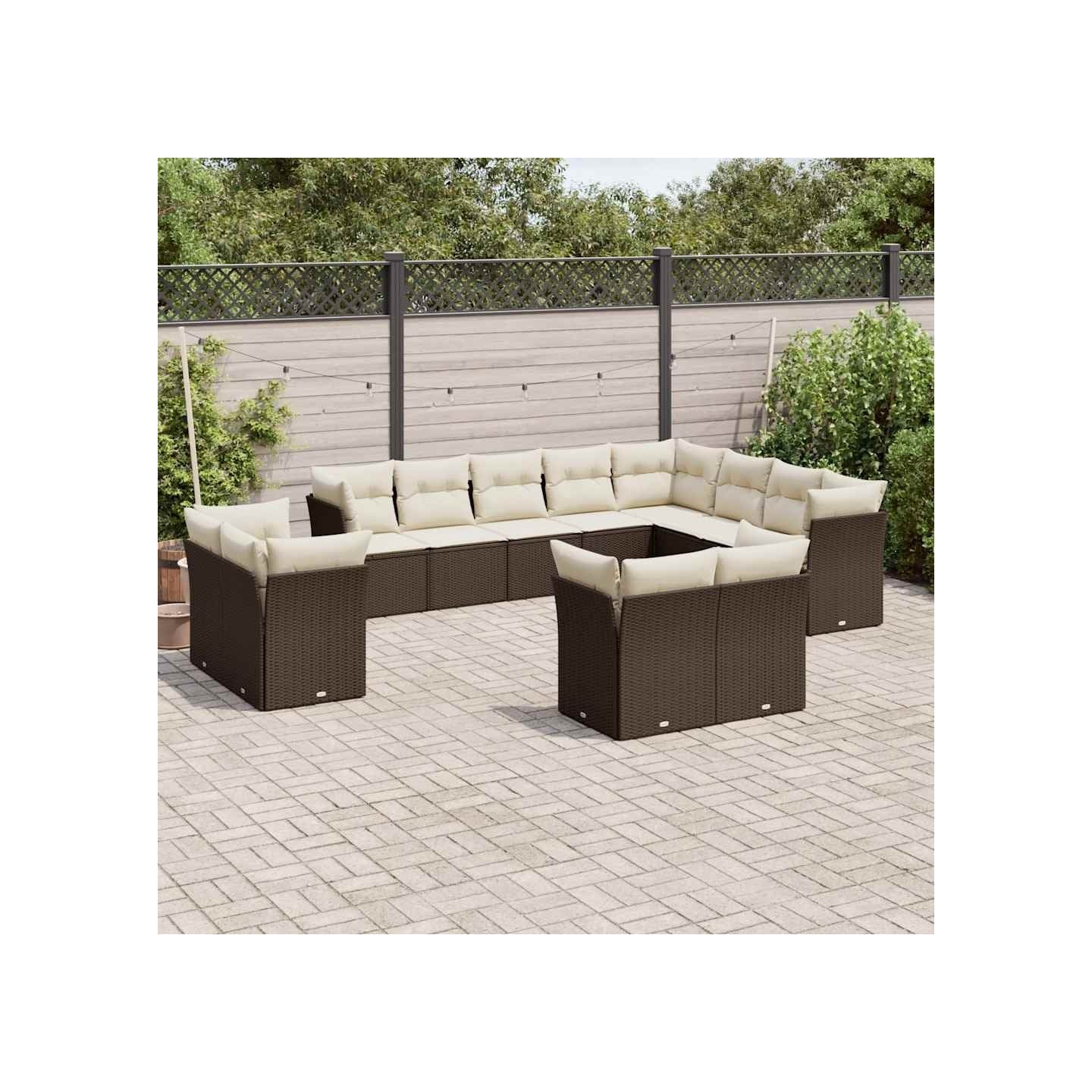 Salon de jardin avec coussins 12 pcs marron résine tressée